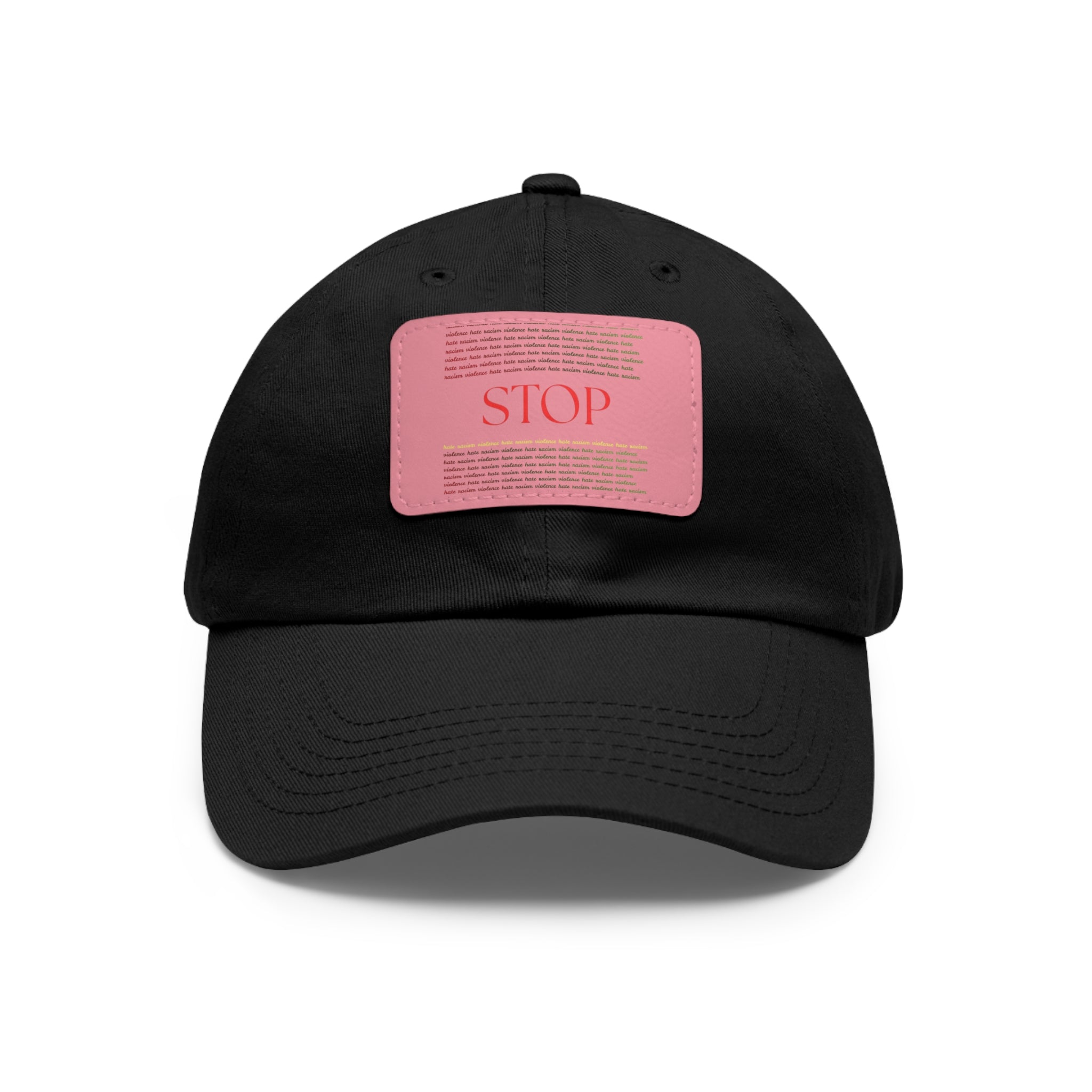 Leather Patch Dad Hat — 'STOP' Embossed Casual Baseball Cap