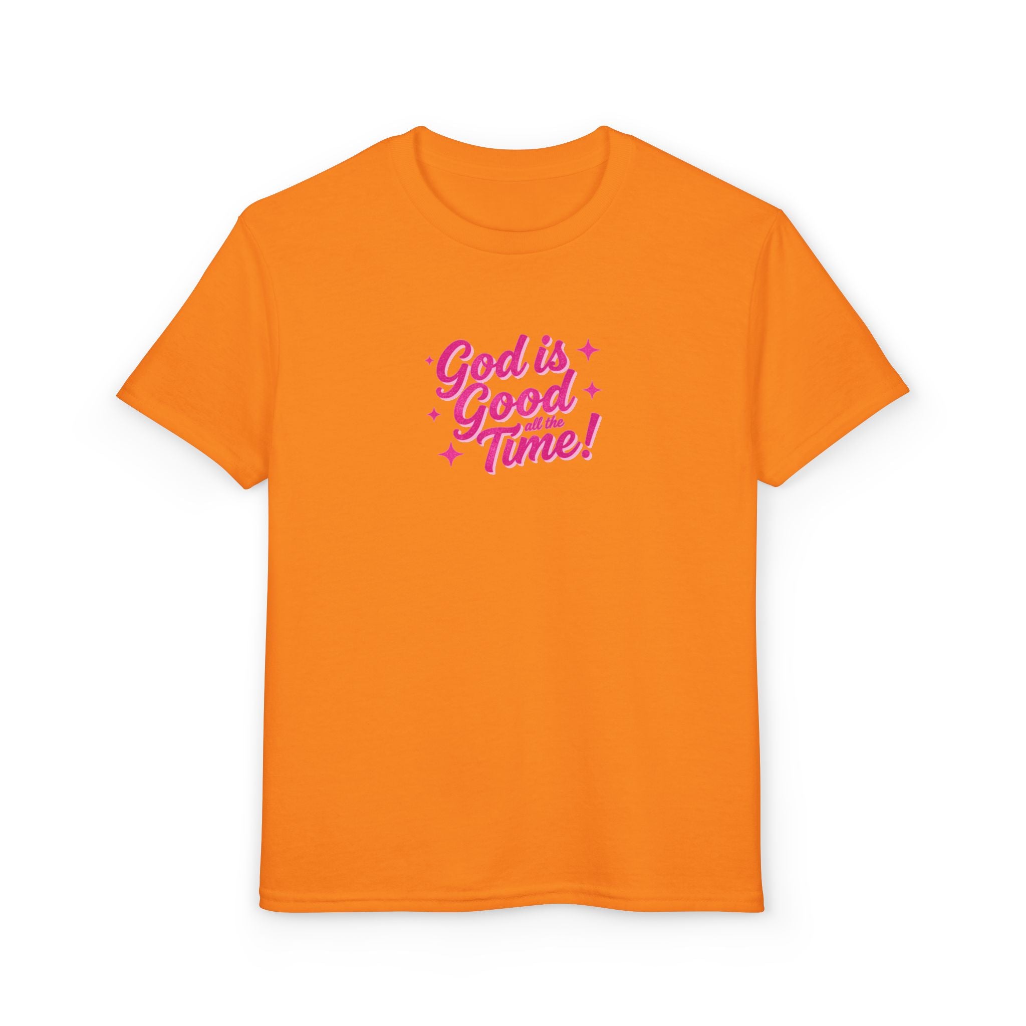 Youth T-Shirt — "God Is Good Time!" Pink Script Faith Tee