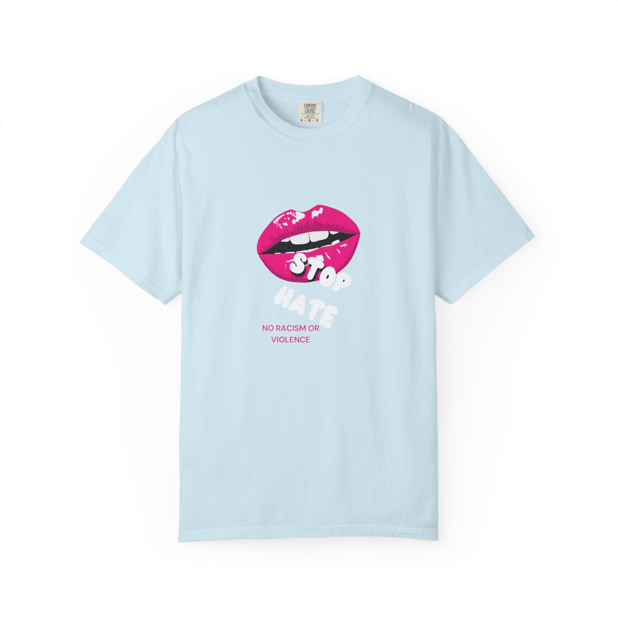 T-Shirt — Pink Lip 'Stop' Graphic Tee (No Racism or Violence)