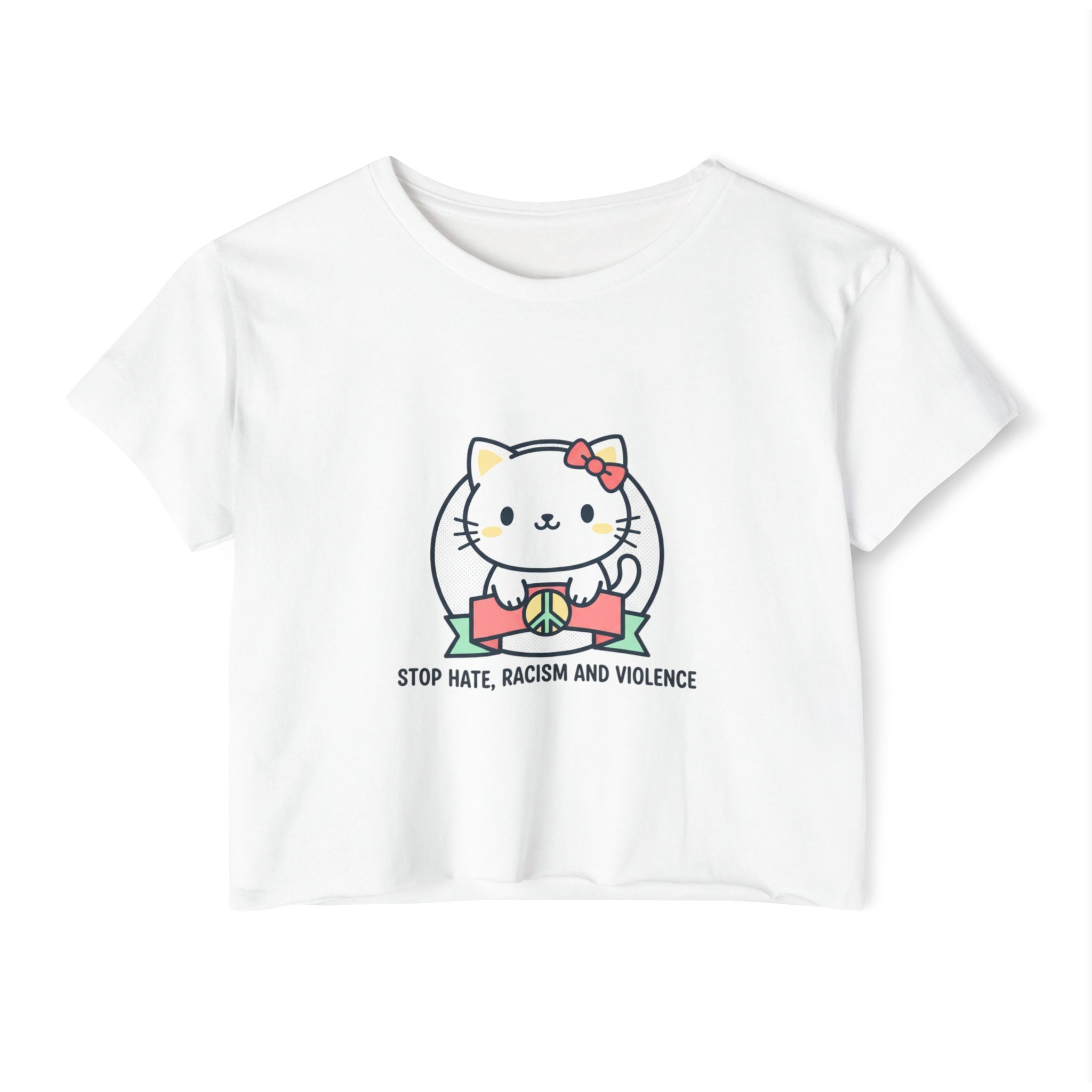 Cute Cat Crop Top — "Stop Hate, Racism and Violence" Festival Tee