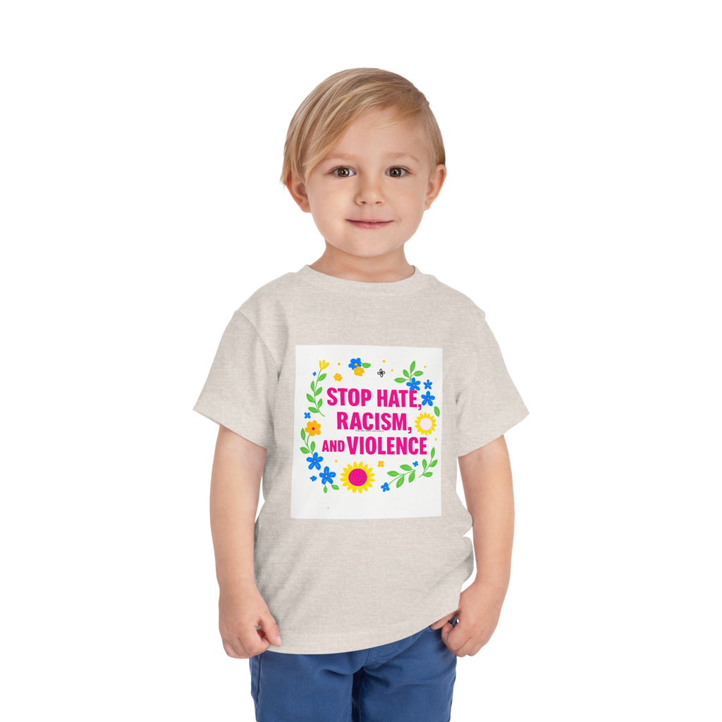 Toddler Tee — "Stop Hate, Racism, and Violence" Floral Anti-Racism Kids Shirt