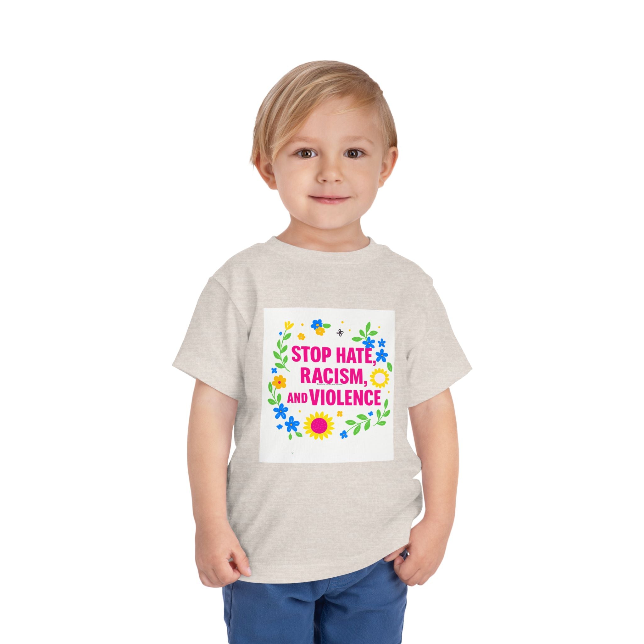 Toddler Tee — "Stop Hate, Racism, and Violence" Floral Anti-Racism Kids Shirt