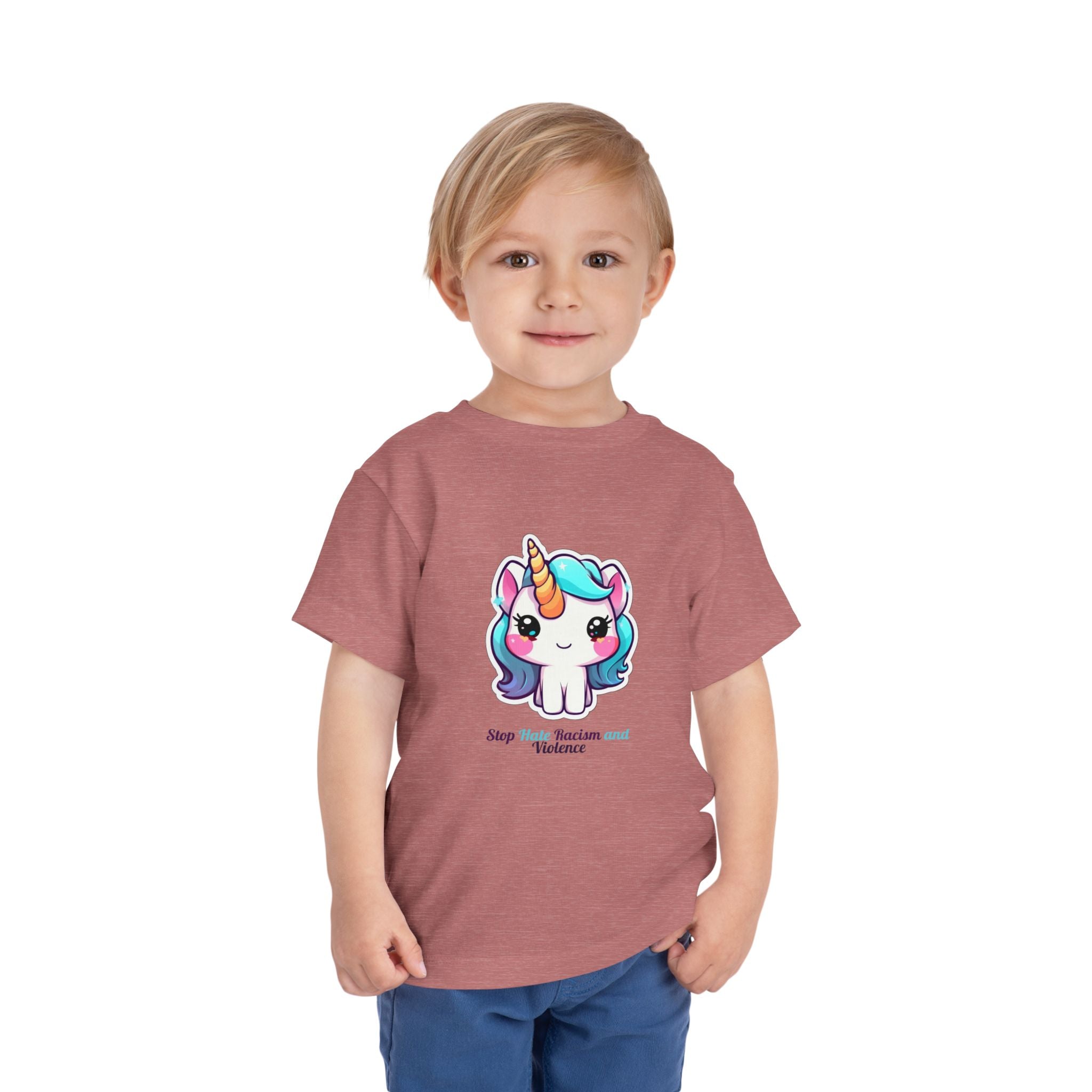 Toddler Tee — Cute Rainbow Unicorn "Stay Positive and Believe" Kids Shirt