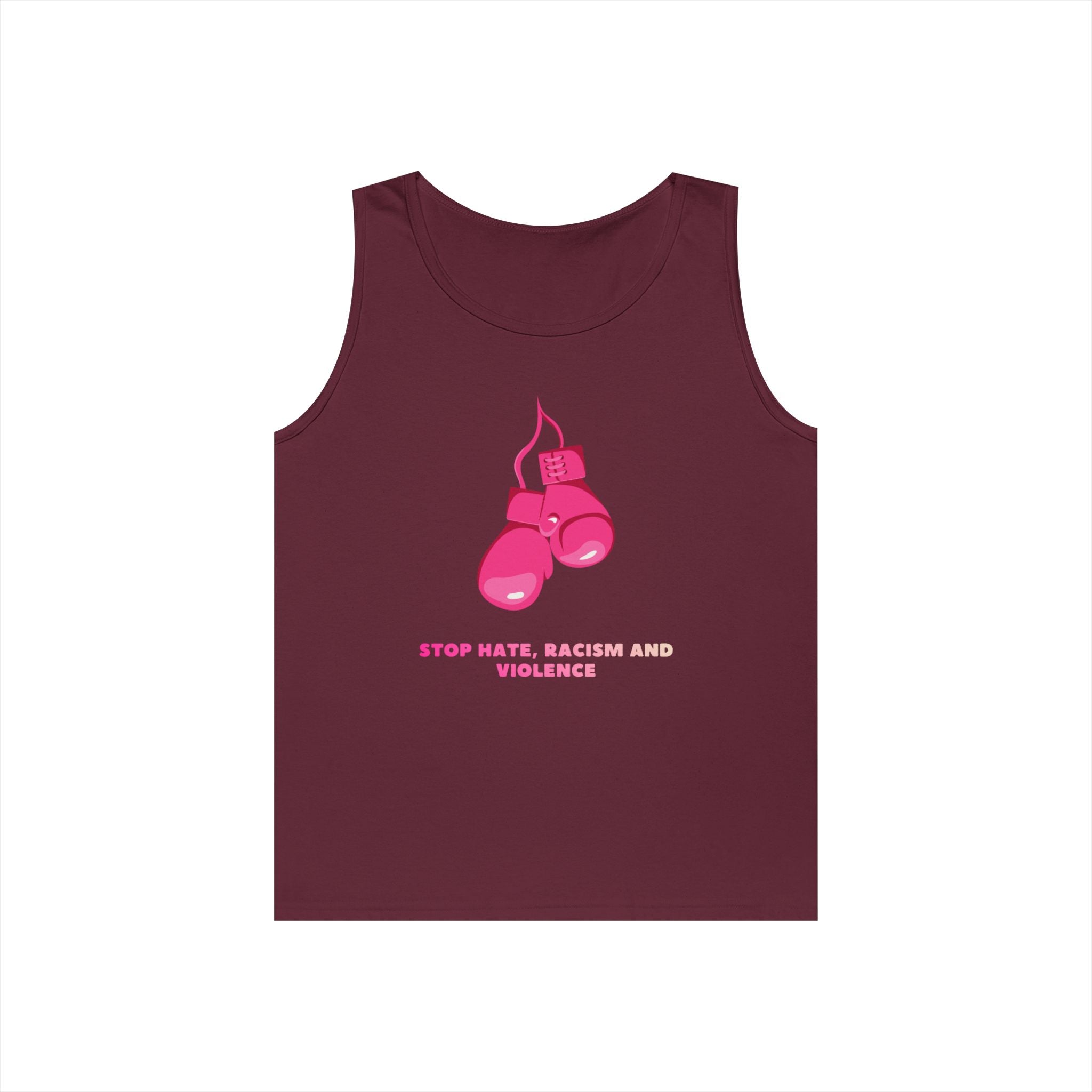 Pink Boxing Gloves Tank Top – “Stop Hate, Racism and Violence” Graphic Tank