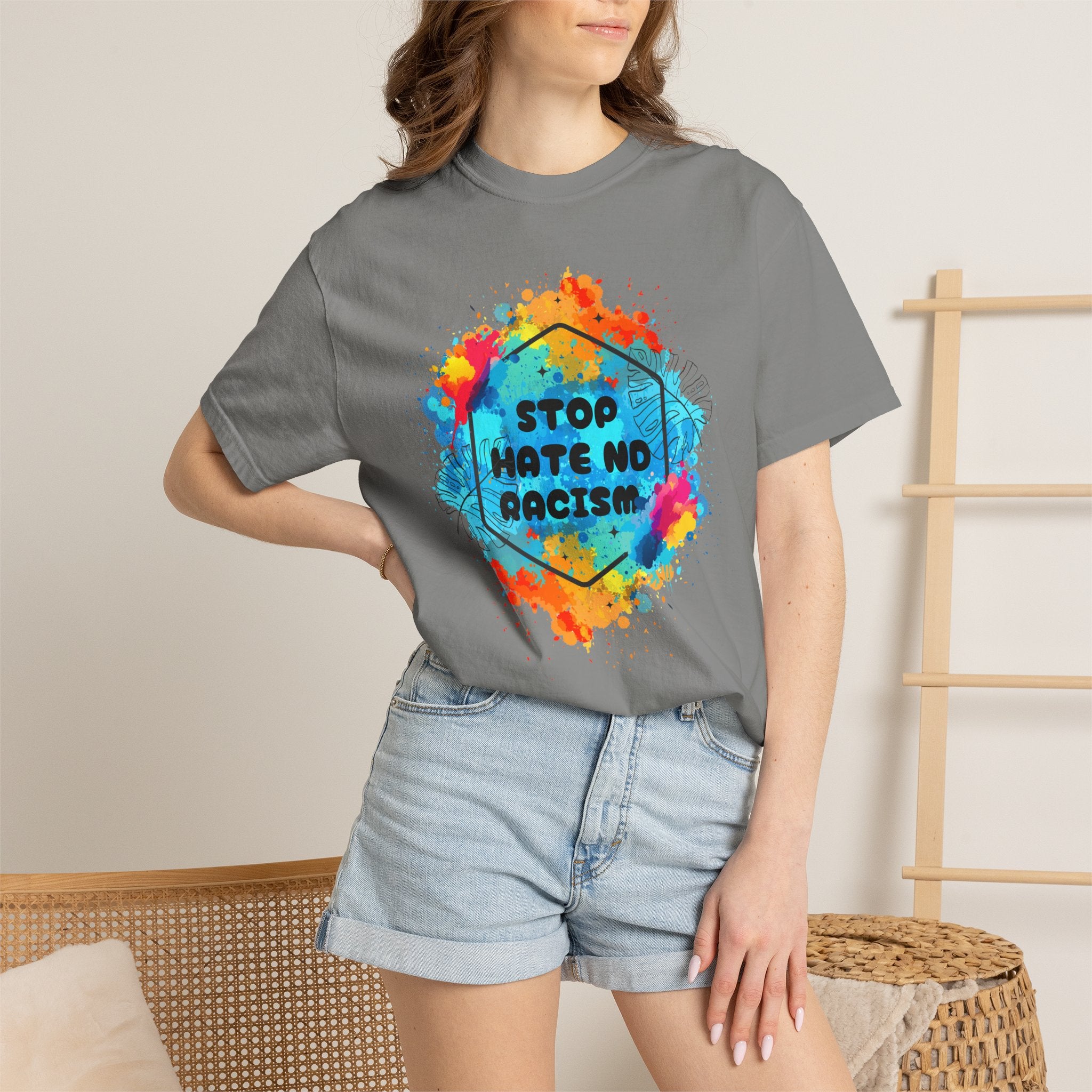 Stop Hate No Racism T-Shirt — Colorful Anti-Racism Statement Tee
