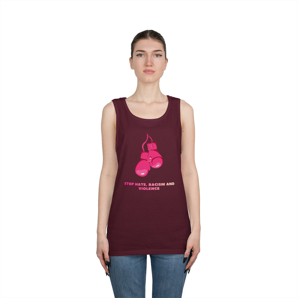 Pink Boxing Gloves Tank Top – “Stop Hate, Racism and Violence” Graphic Tank