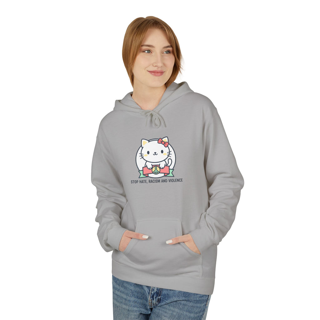 Stop Hate, Racism and Violence Cat Hoodie — Cute Anti-Racism Graphic Hoodie