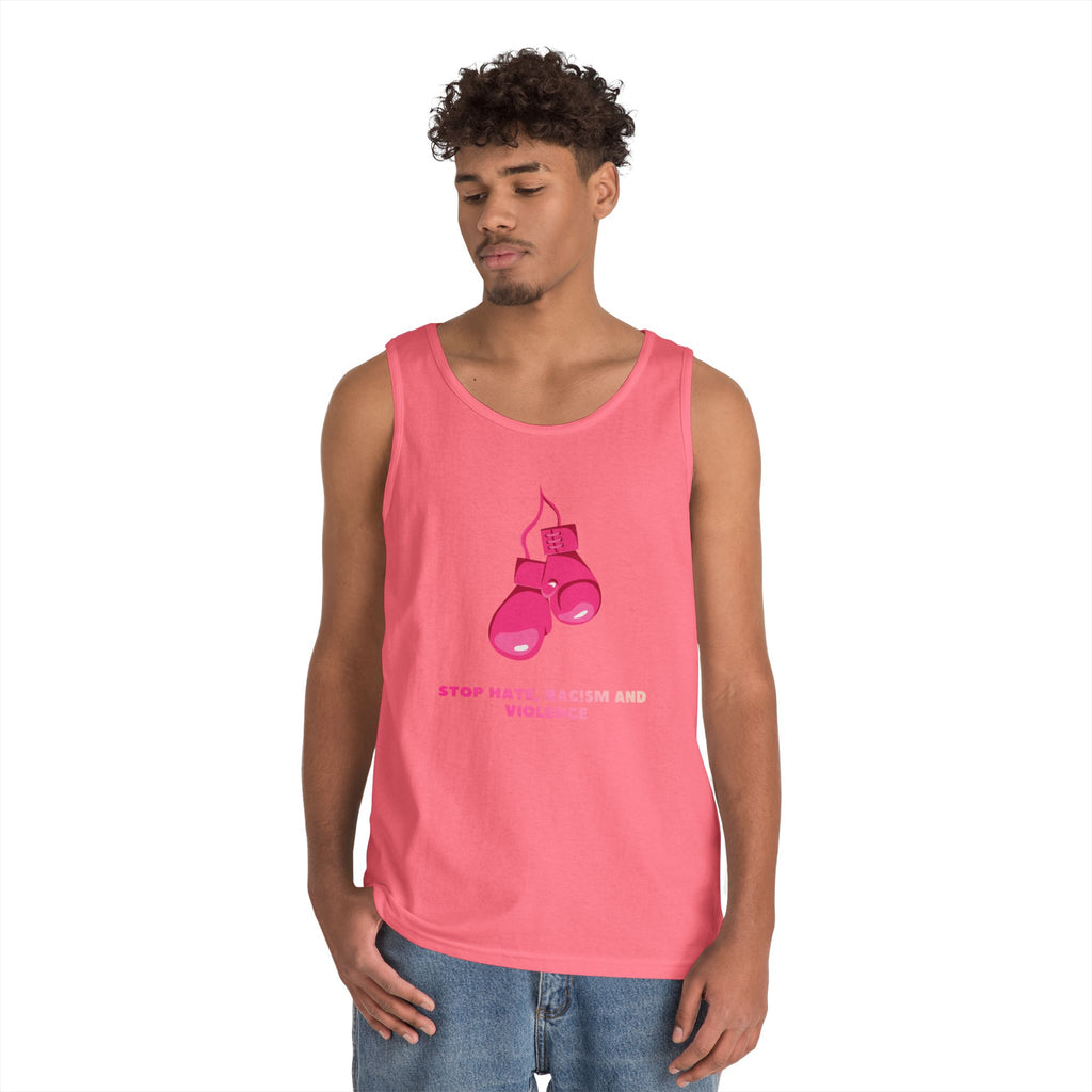 Pink Boxing Gloves Tank Top – “Stop Hate, Racism and Violence” Graphic Tank