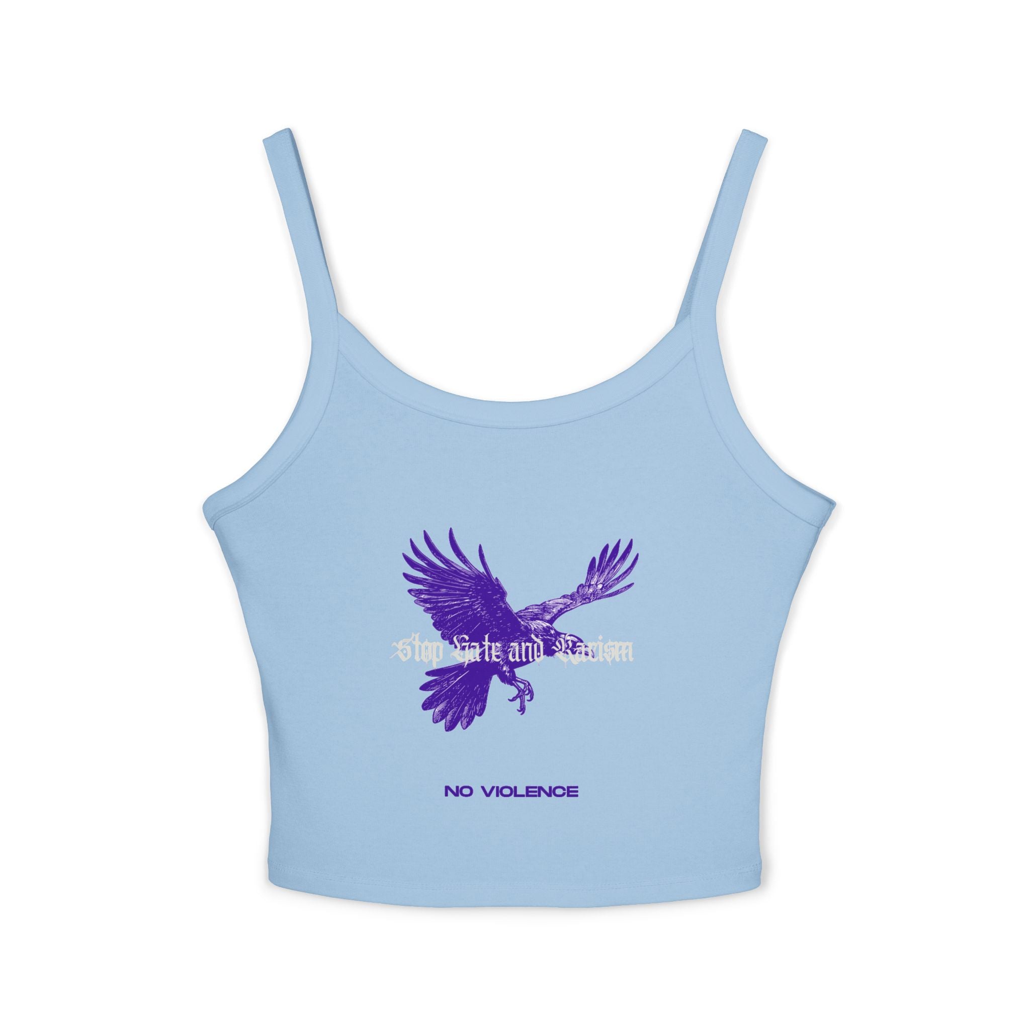 Eagle No Violence Crop Tank Top — Women's Purple Flying Eagle Graphic