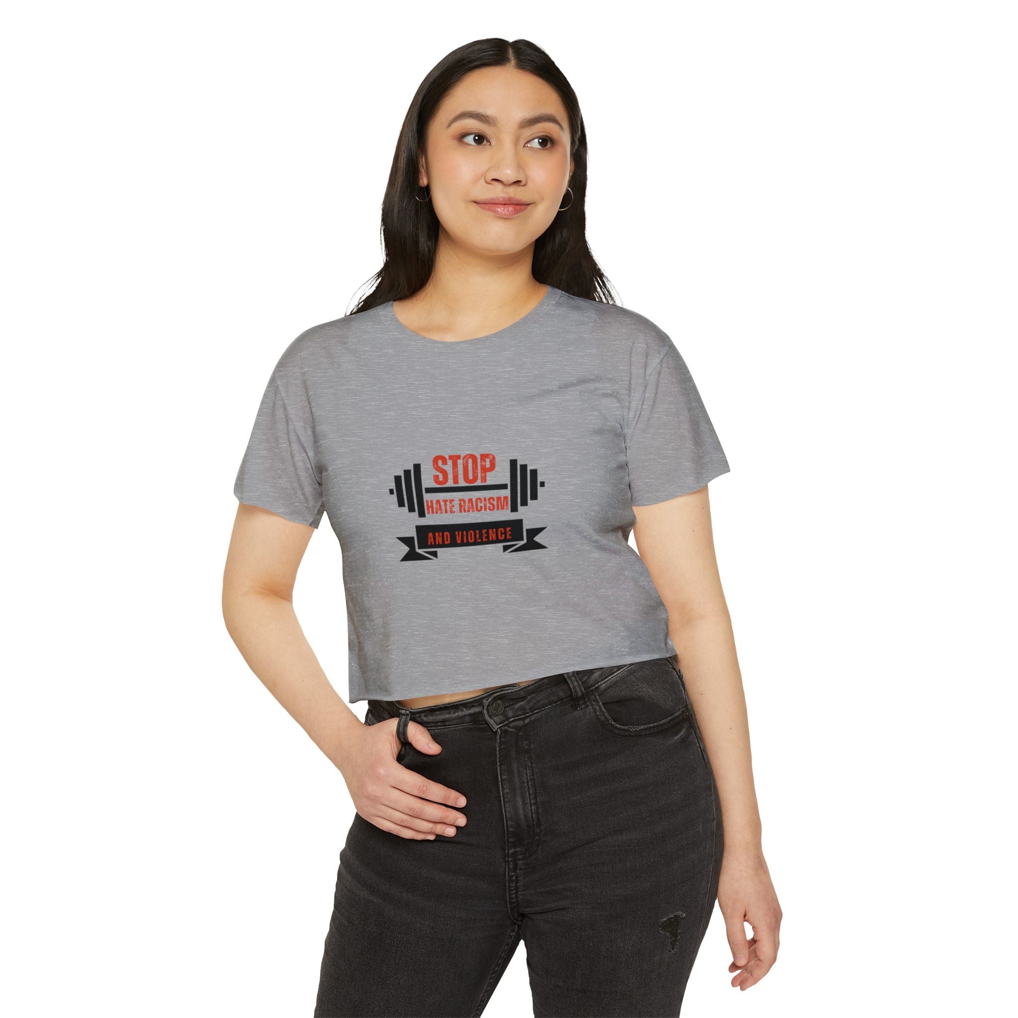 Crop Top — "Stop Hate Racism and Violence" Graphic Festival Tee