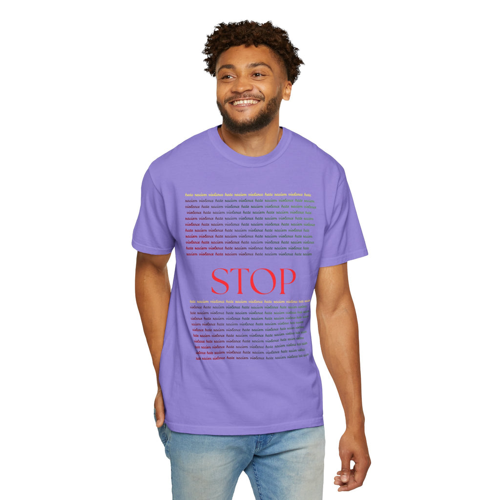 Stop Screen Tee — Black Graphic T-Shirt with Bold RED “STOP” Message