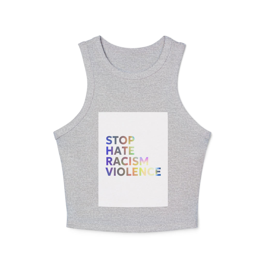 Racer Tank — "STOP HATE RACISM VIOLENCE" Rainbow Social Justice Crop
