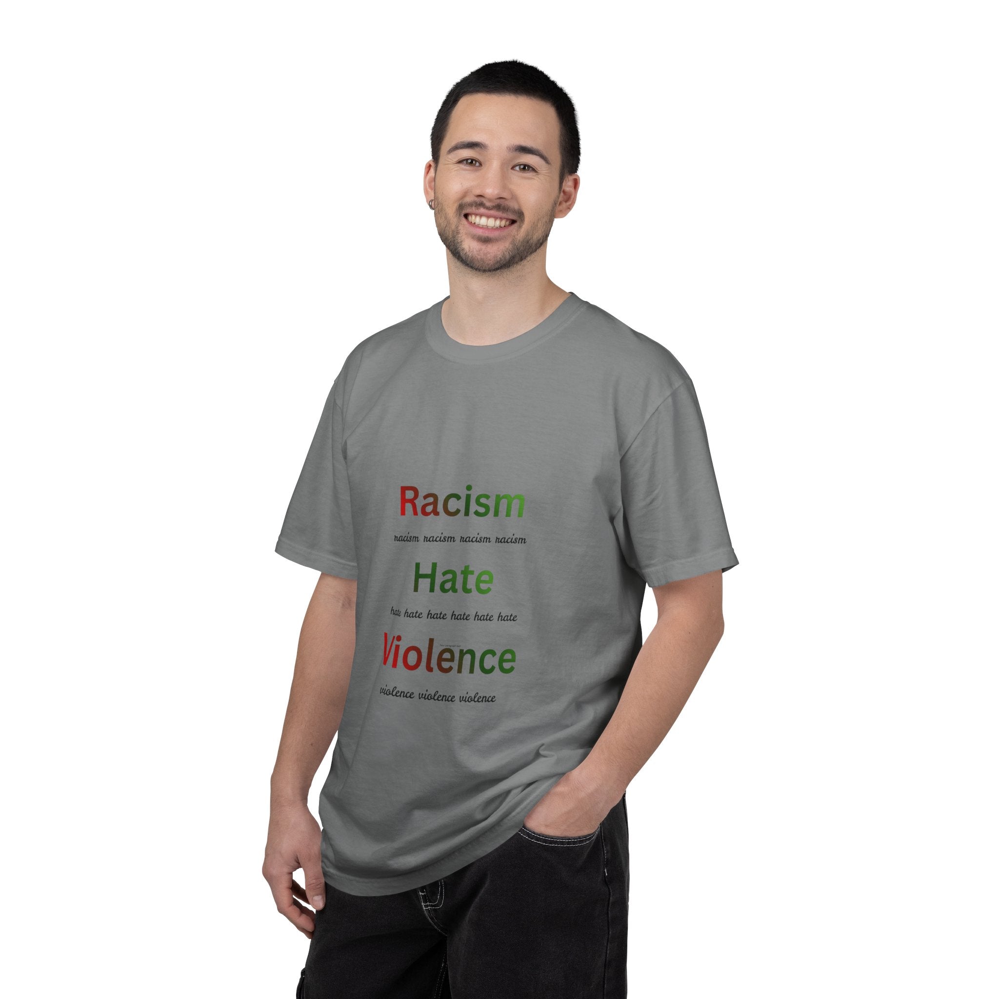 Christian Message T-Shirt — 'Racism Hate Violence' Anti-Hate Tee with John 14:6 Back Quote