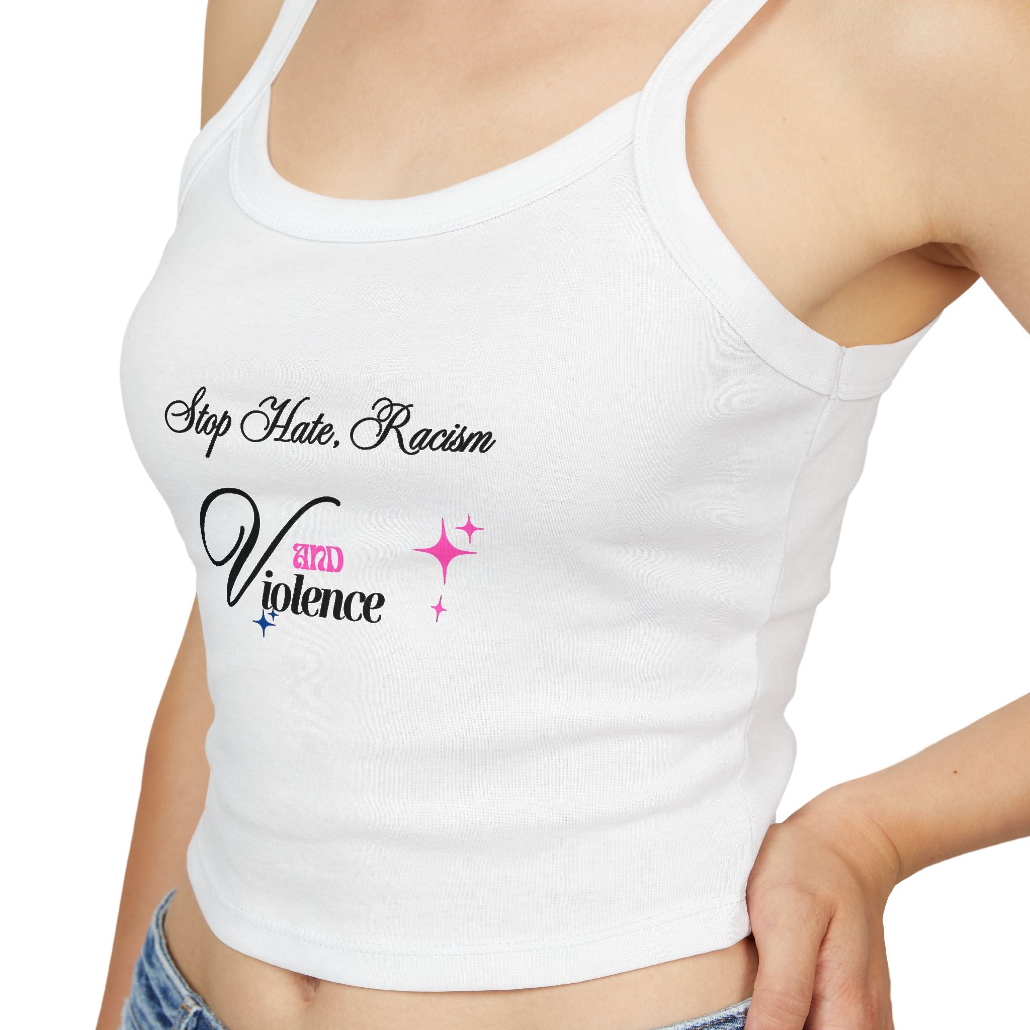 Women's Spaghetti Tank Top — "My Mom Knows Vibe" Pink Accent Crop