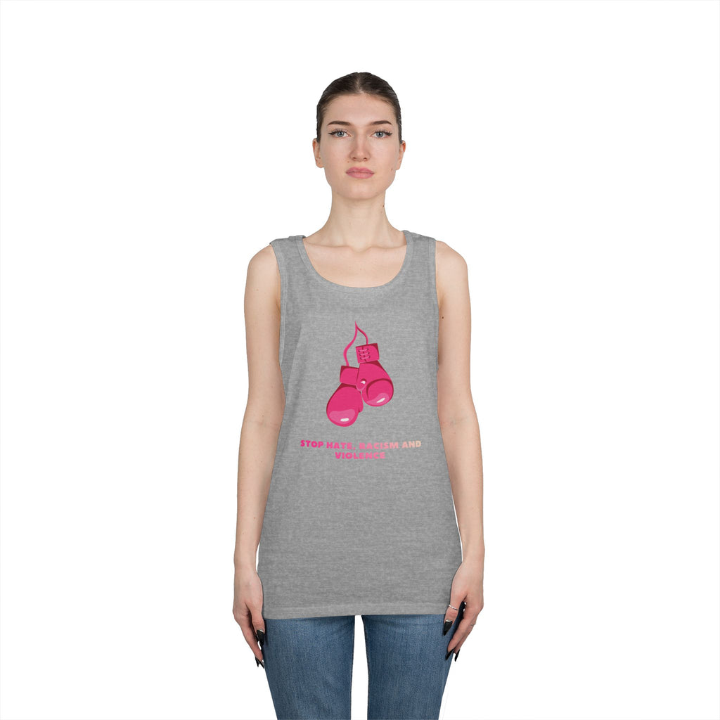 Pink Boxing Gloves Tank Top – “Stop Hate, Racism and Violence” Graphic Tank