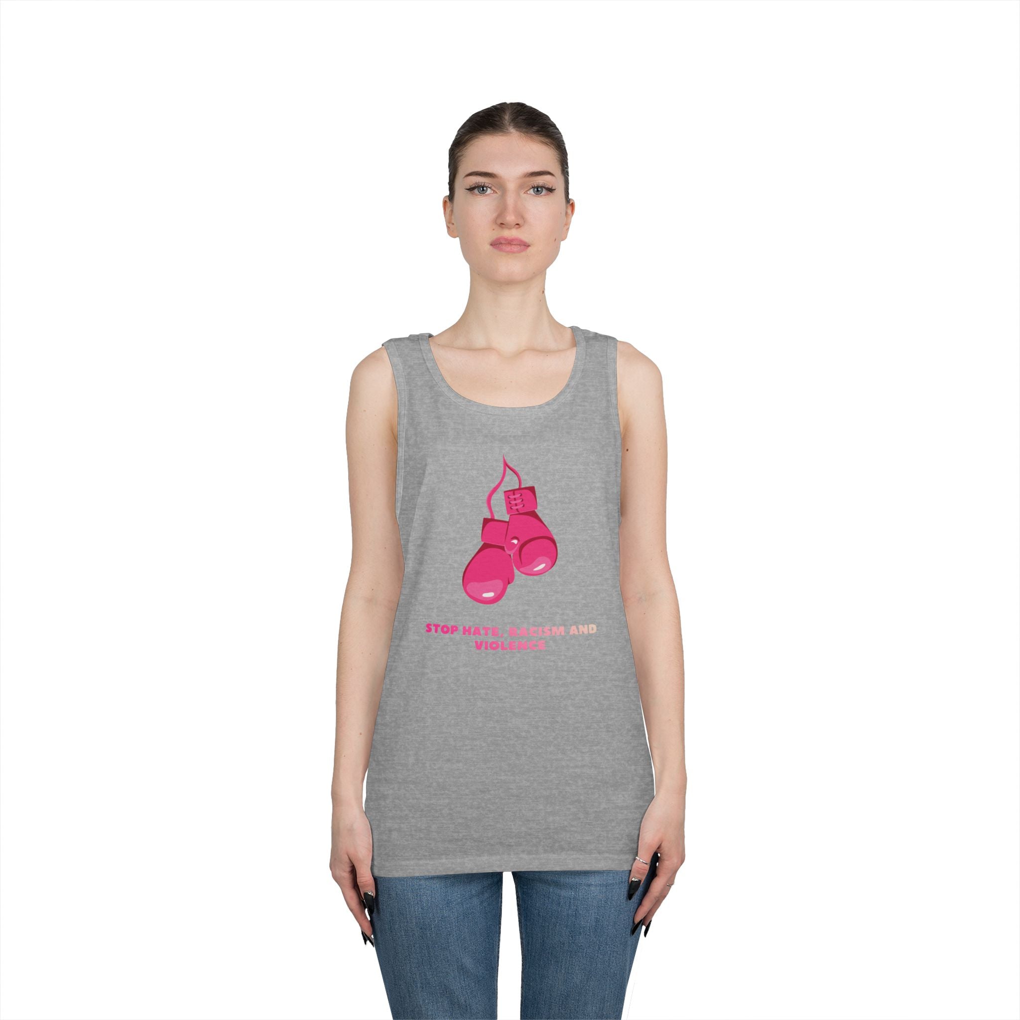 Pink Boxing Gloves Tank Top – “Stop Hate, Racism and Violence” Graphic Tank