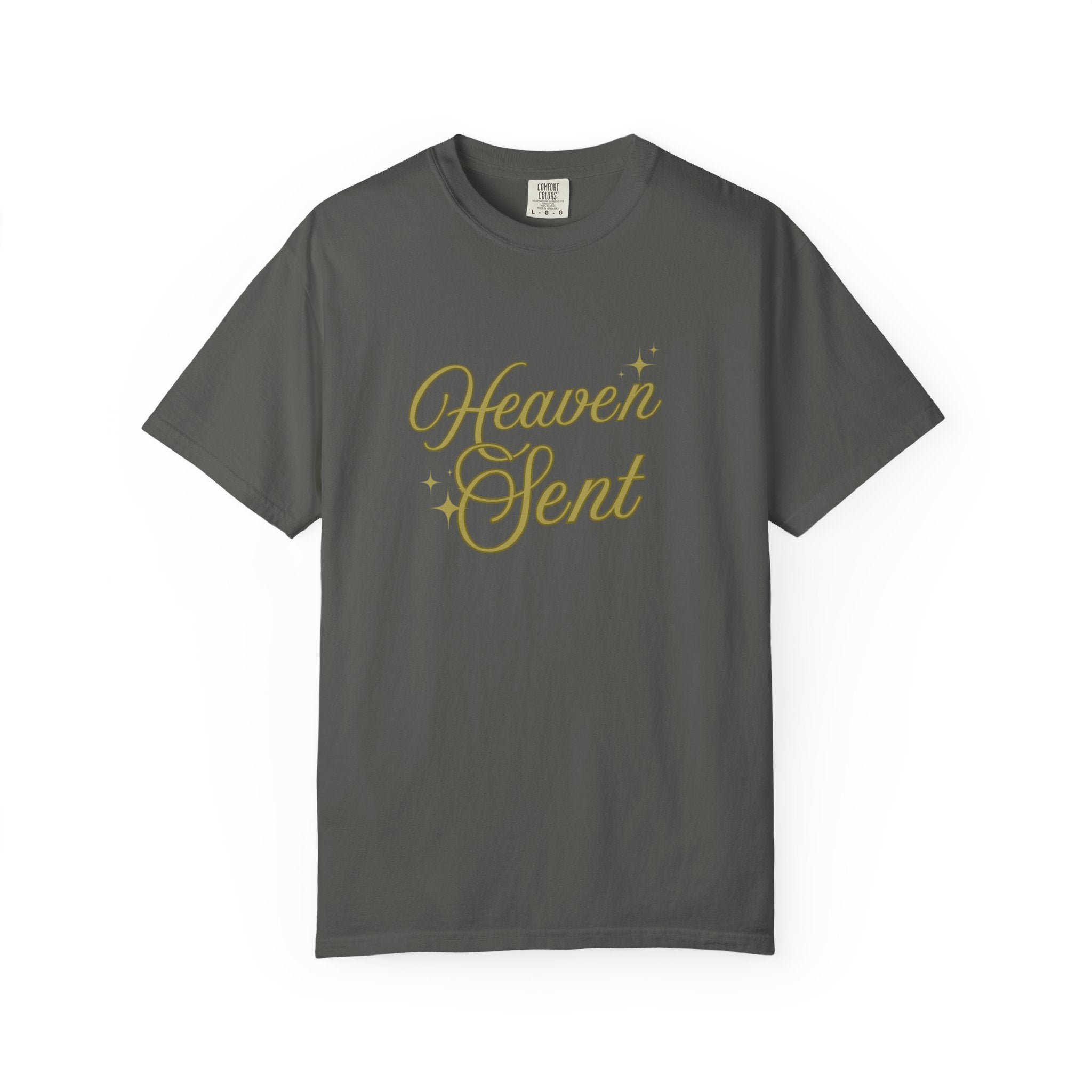Heaven Sent Graphic Tee – Script Text Logo Cotton T-Shirt
