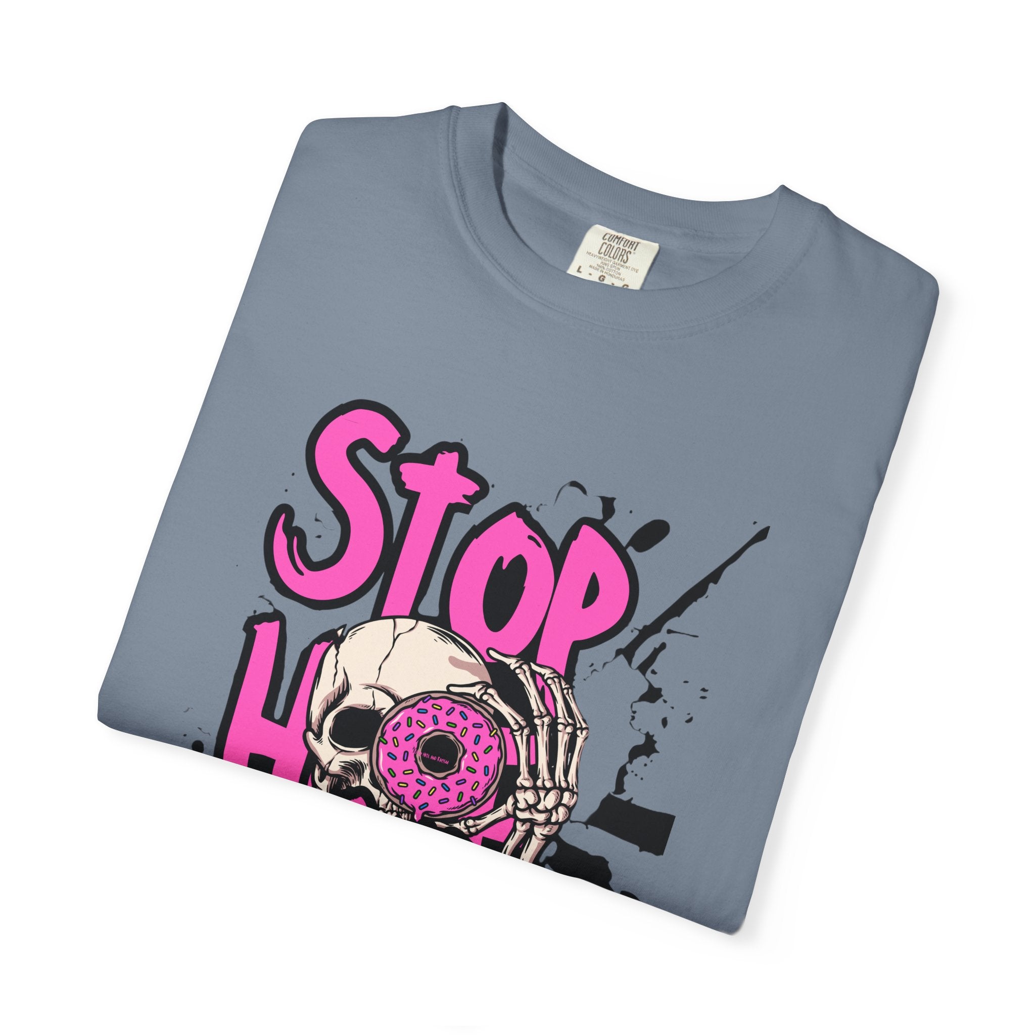 Stop H8 and Racism Graphic Tee — Anti-Racism Skull Donut Protest T-Shirt