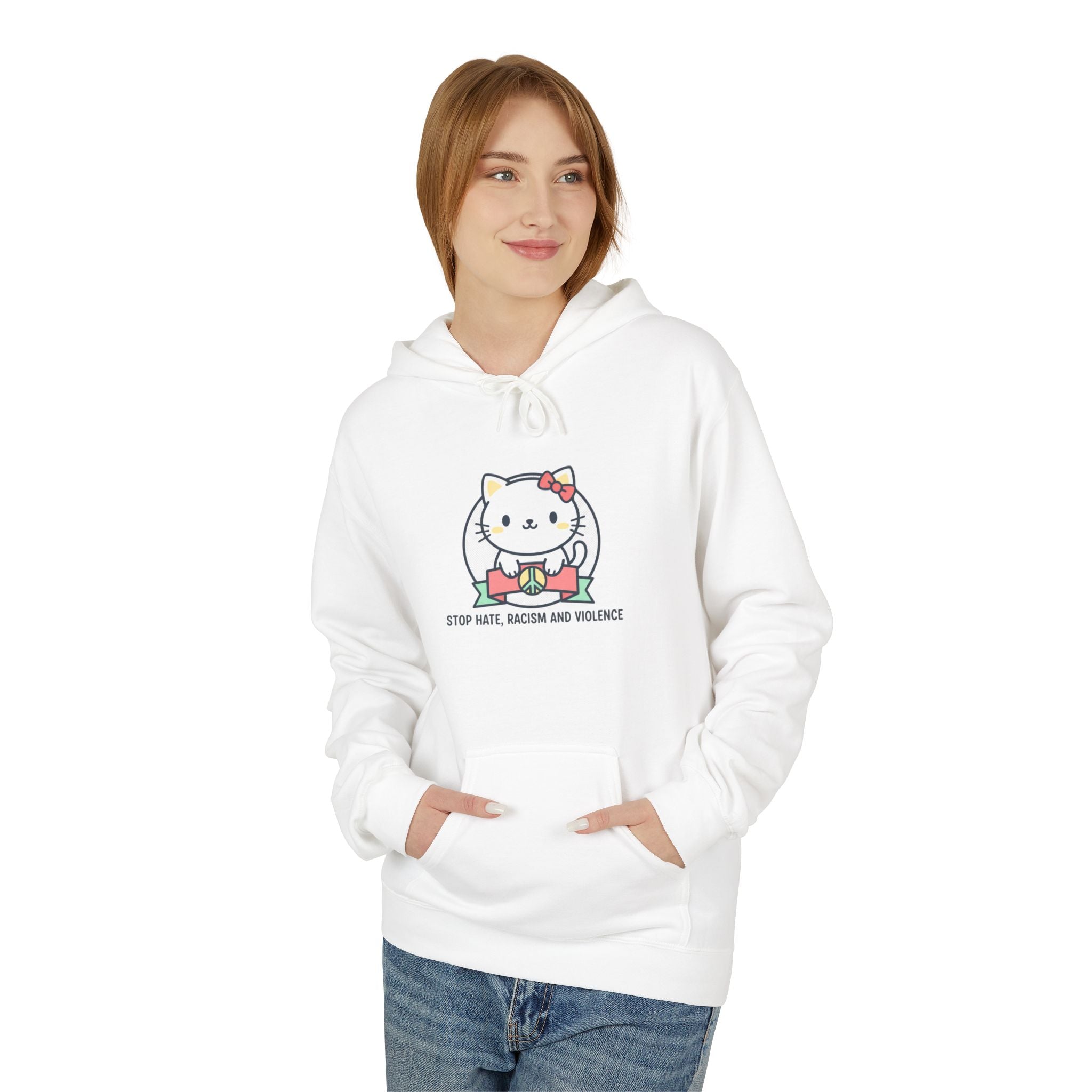 Stop Hate, Racism and Violence Cat Hoodie — Cute Anti-Racism Graphic Hoodie