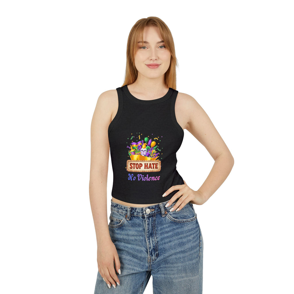 Racer Tank Top — "Stop Hate No Violence" Pride-Inspired Peace Tee
