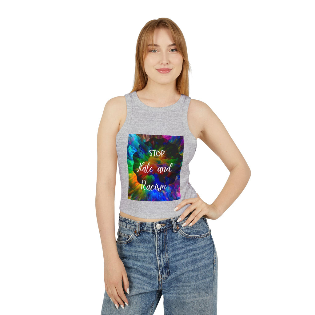 Stop Hate and Racism Tank Top — Women's Tie-Dye Social Justice Crop