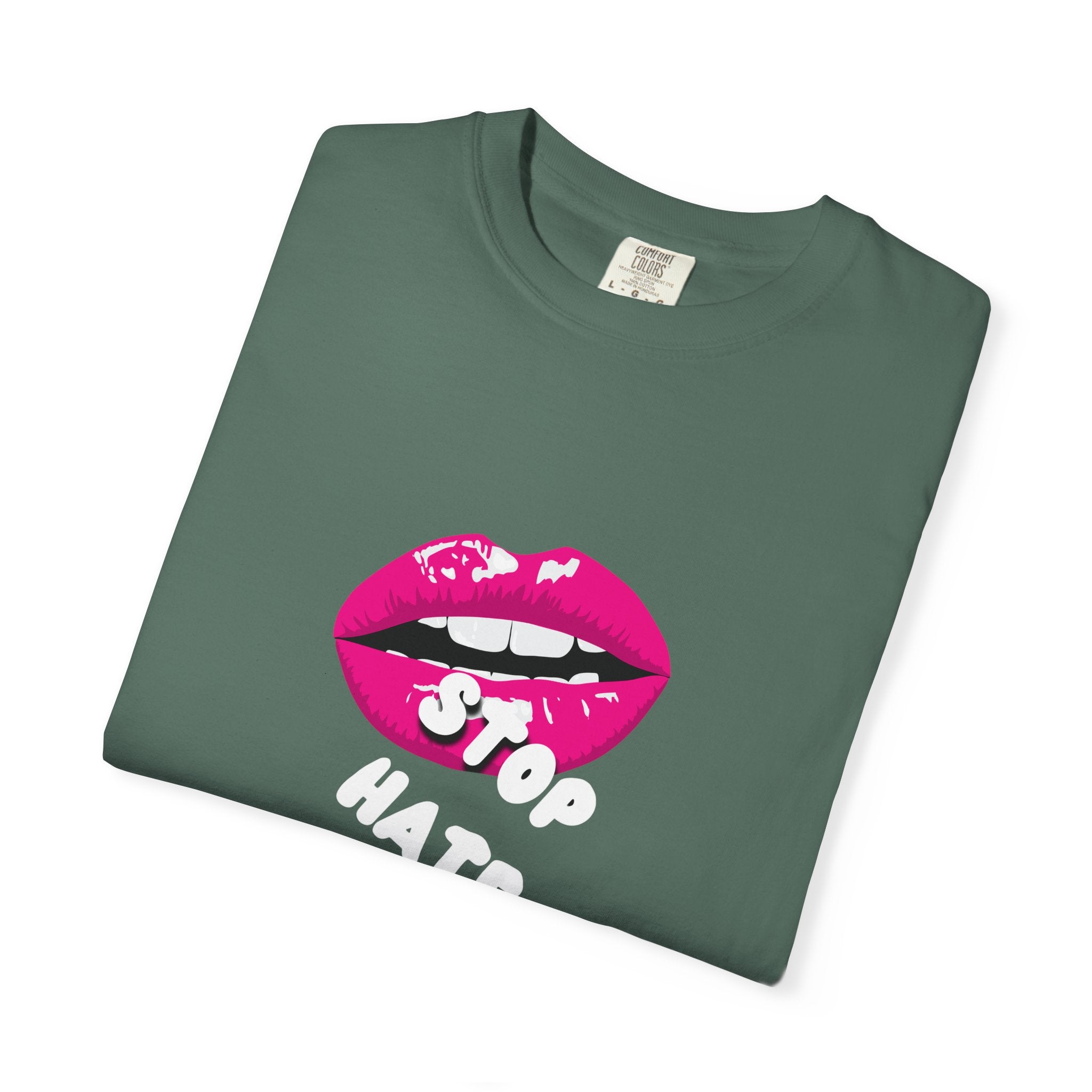 T-Shirt — Pink Lip 'Stop' Graphic Tee (No Racism or Violence)