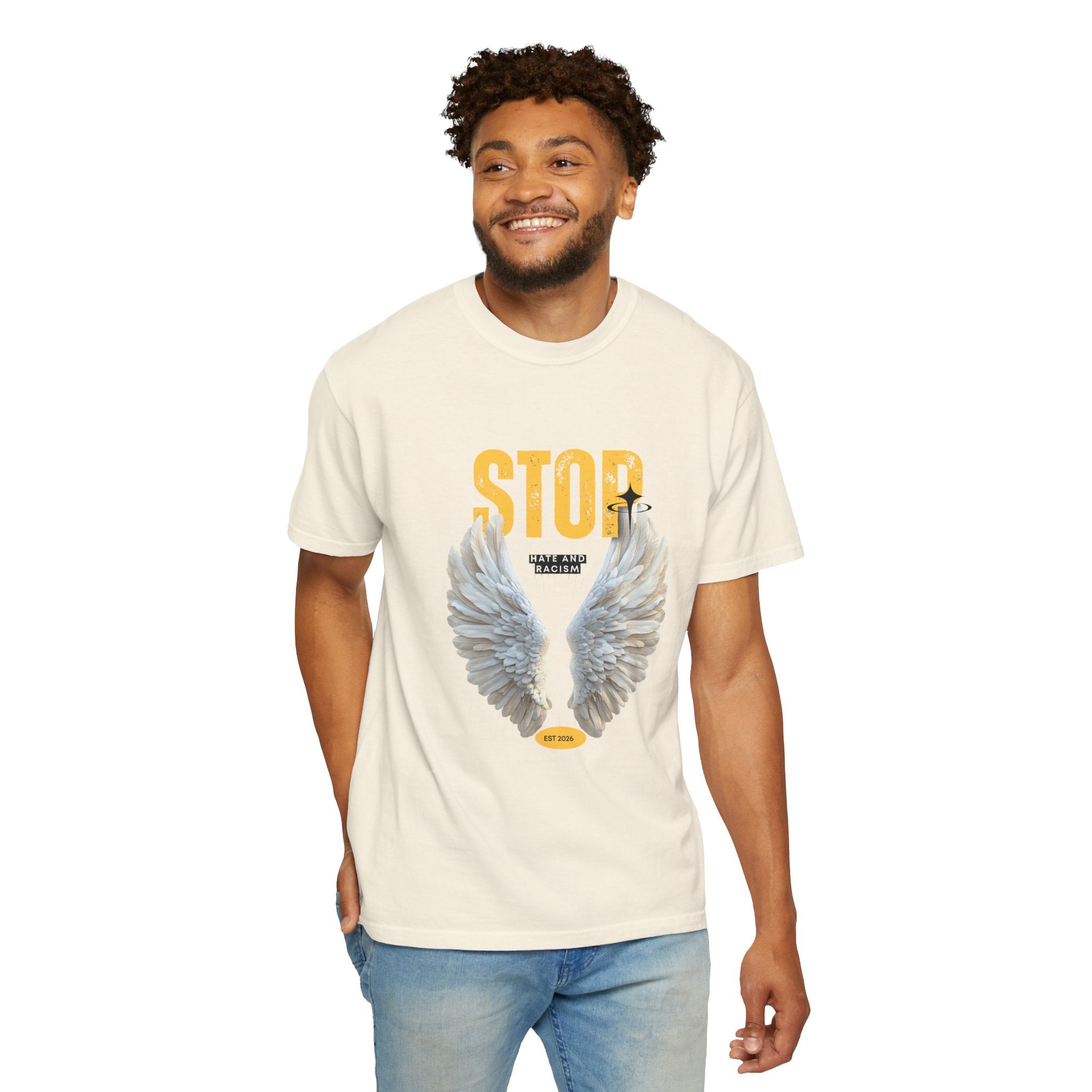 Angel Wings "STOP" Graphic T‑Shirt