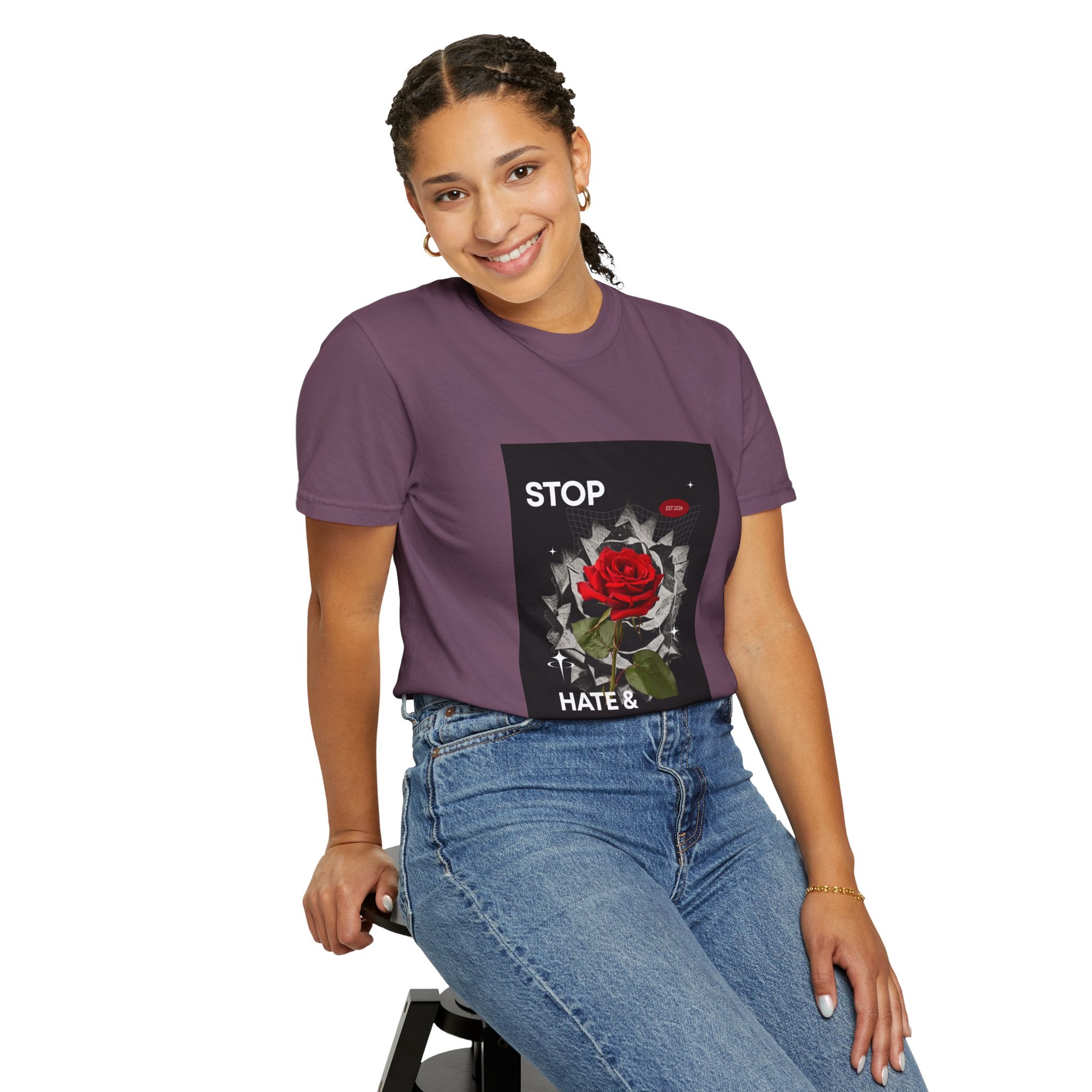 Stop Hate & Violence T-Shirt — Rose Protest Graphic Tee