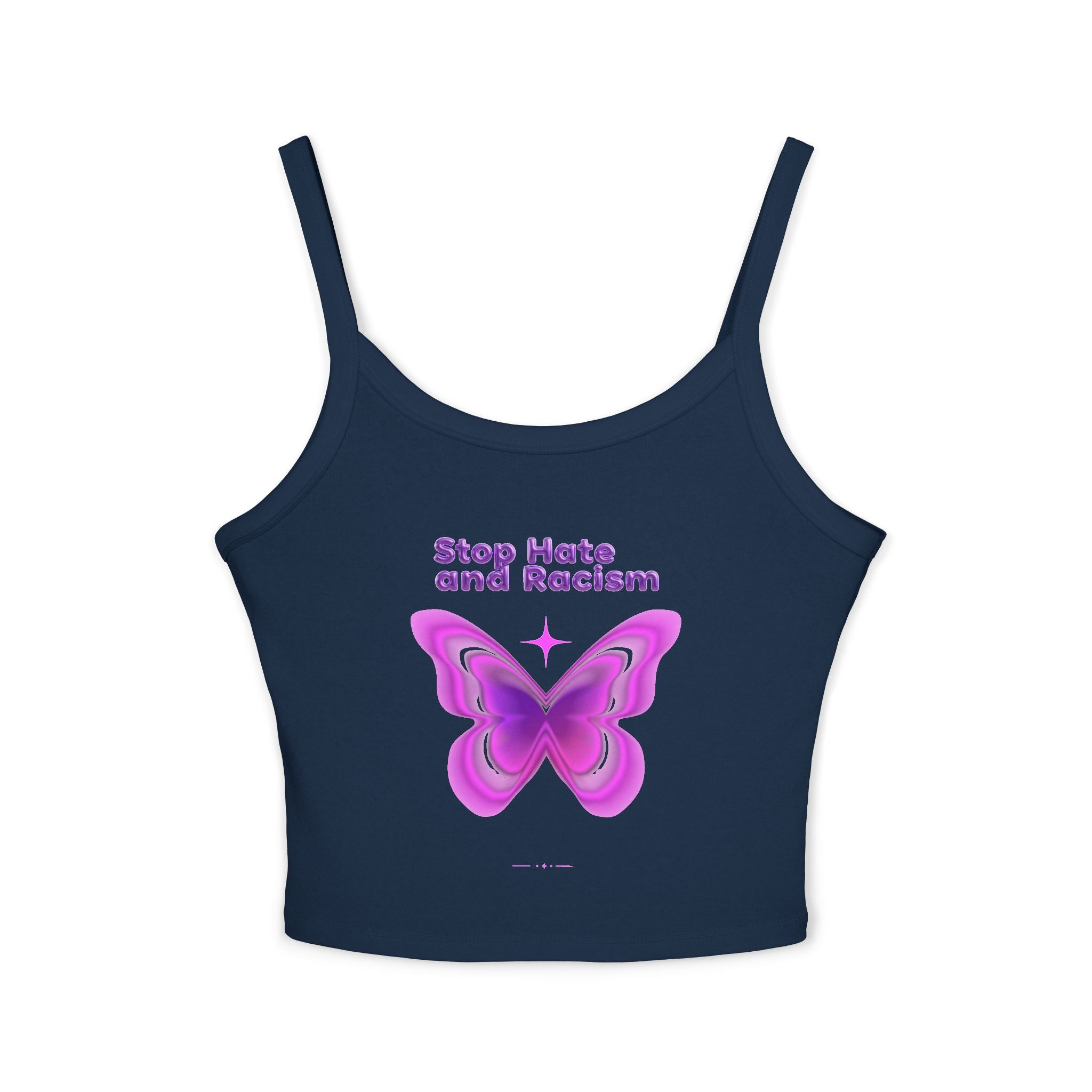 Stop Hate and Racism Butterfly Tank Top — Women's Pink Activist Crop