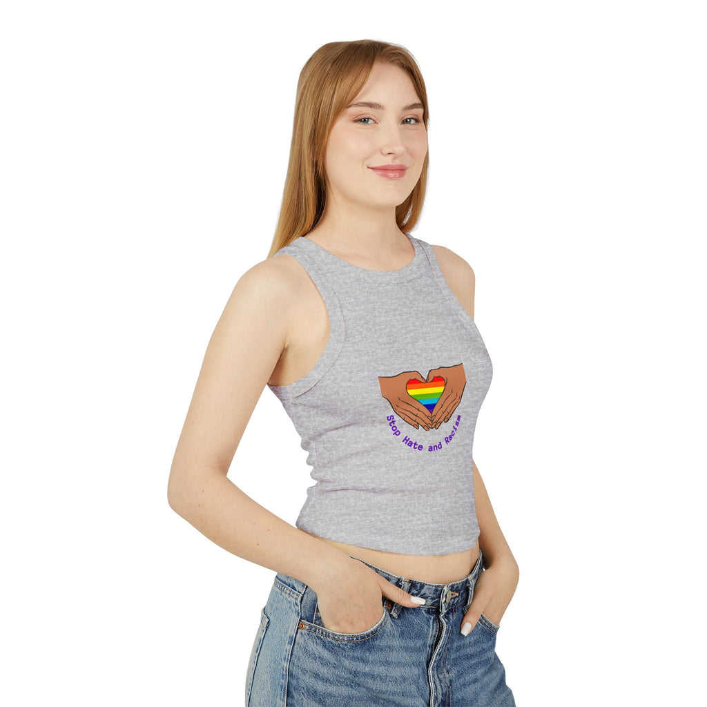 Racer Tank - Rainbow Heart Hands “Love Wins and Hugs” Pride Crop Top