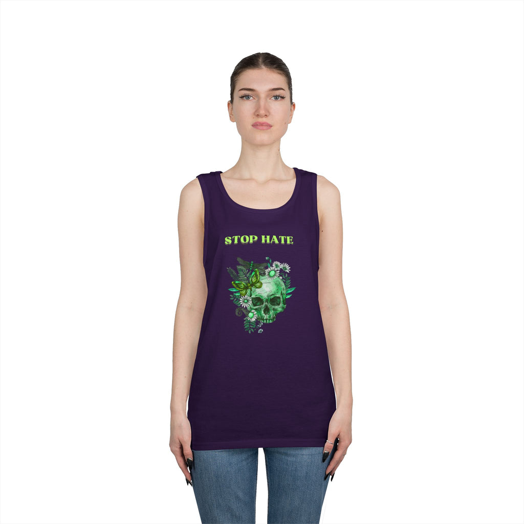 Stop Hate Skull Tank — Green Floral Skull Tank Top
