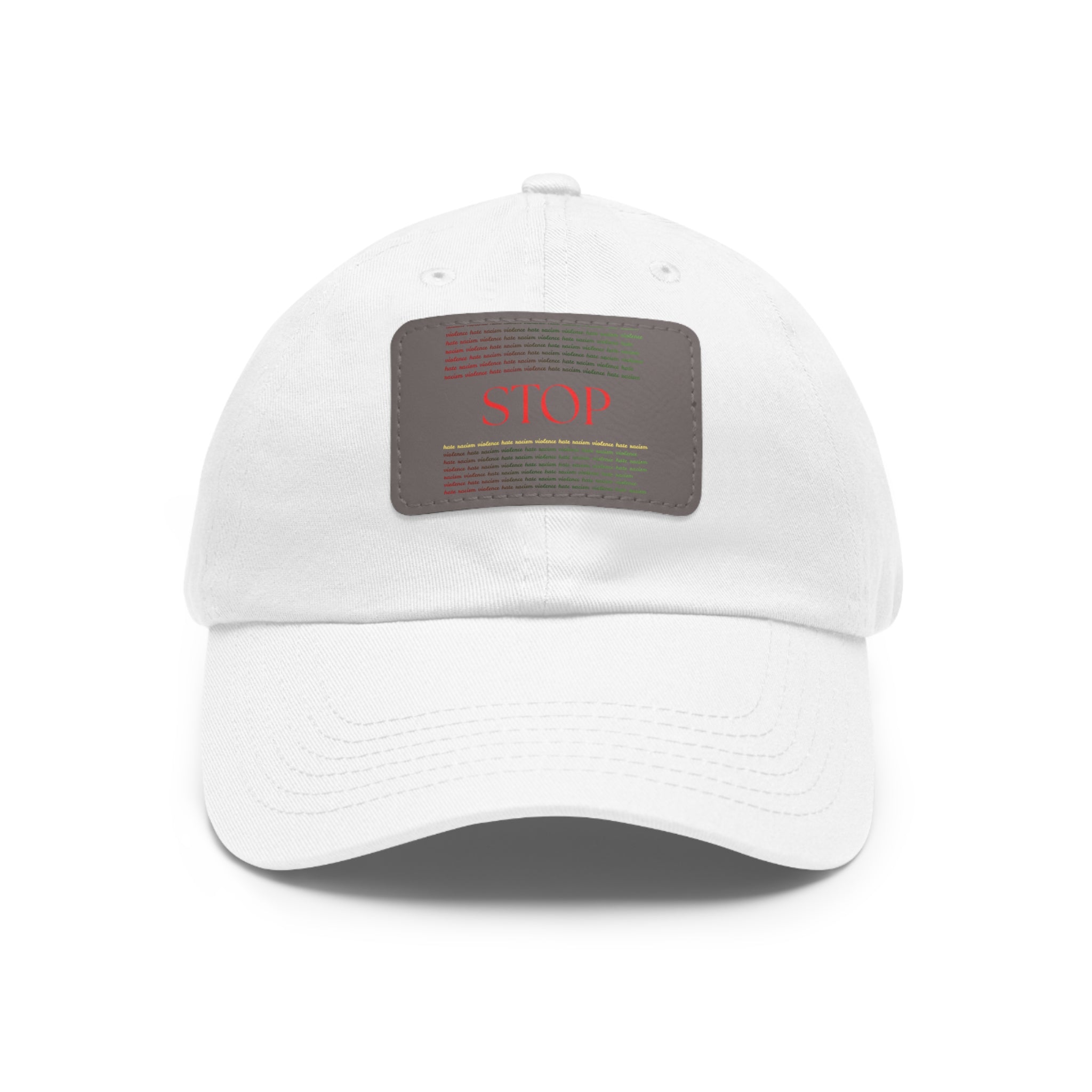 Leather Patch Dad Hat — 'STOP' Embossed Casual Baseball Cap
