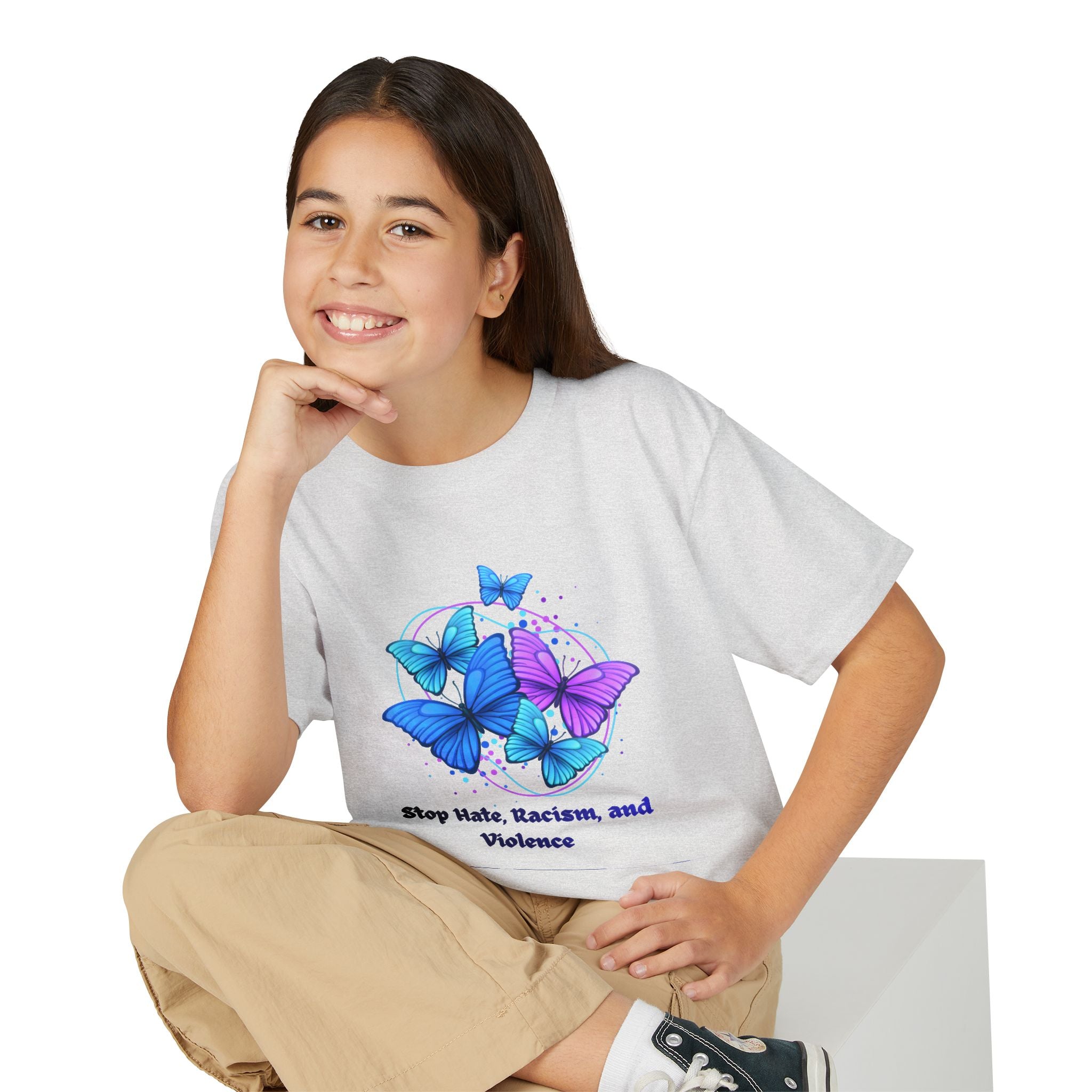 Youth Butterfly Awareness T-Shirt — "Stop Hate, Harassment, and Violence"