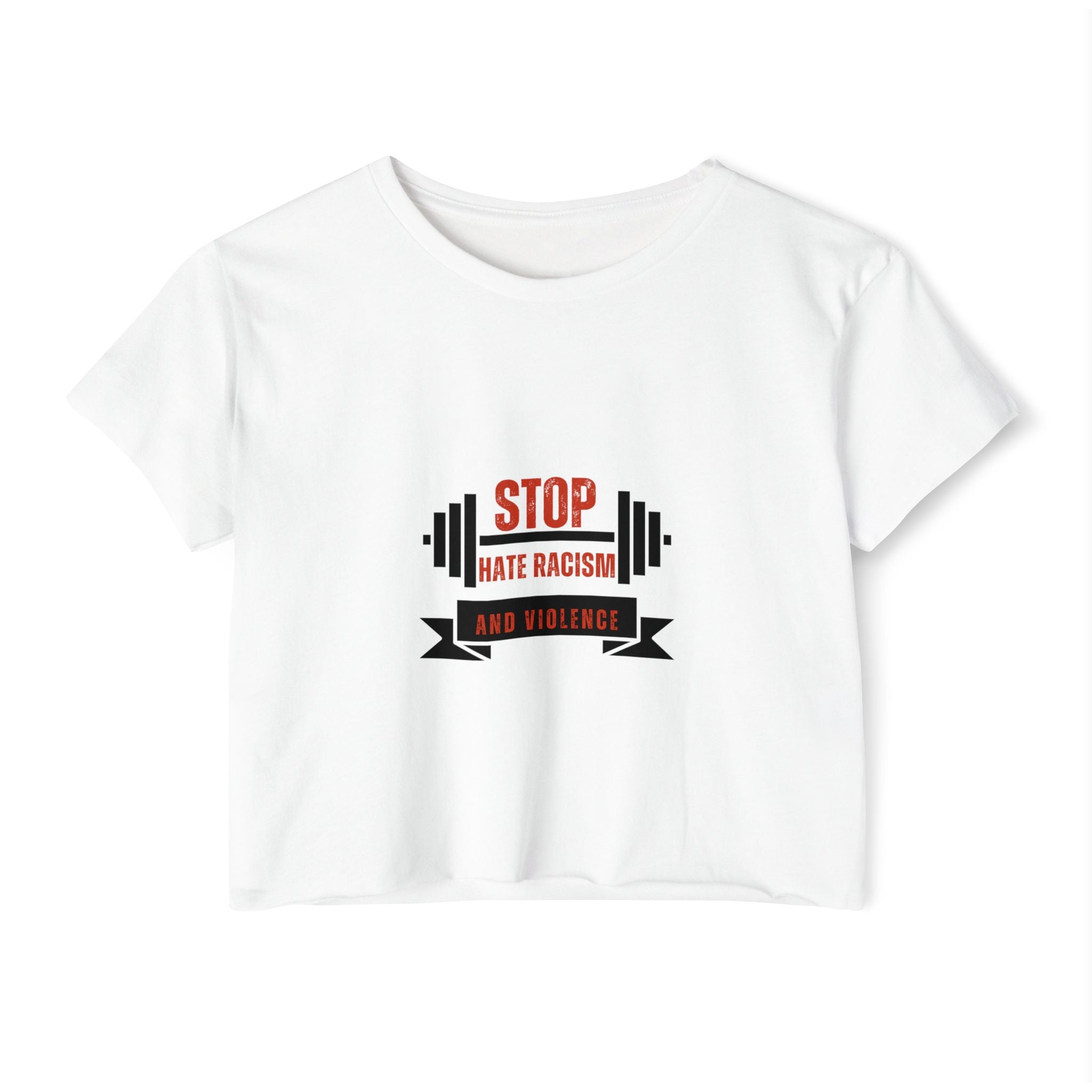 Crop Top — "Stop Hate Racism and Violence" Graphic Festival Tee