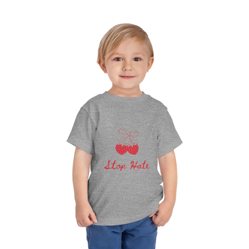 Stop Hate Toddler Tee — Cute Strawberry Heart Graphic Kids Shirt