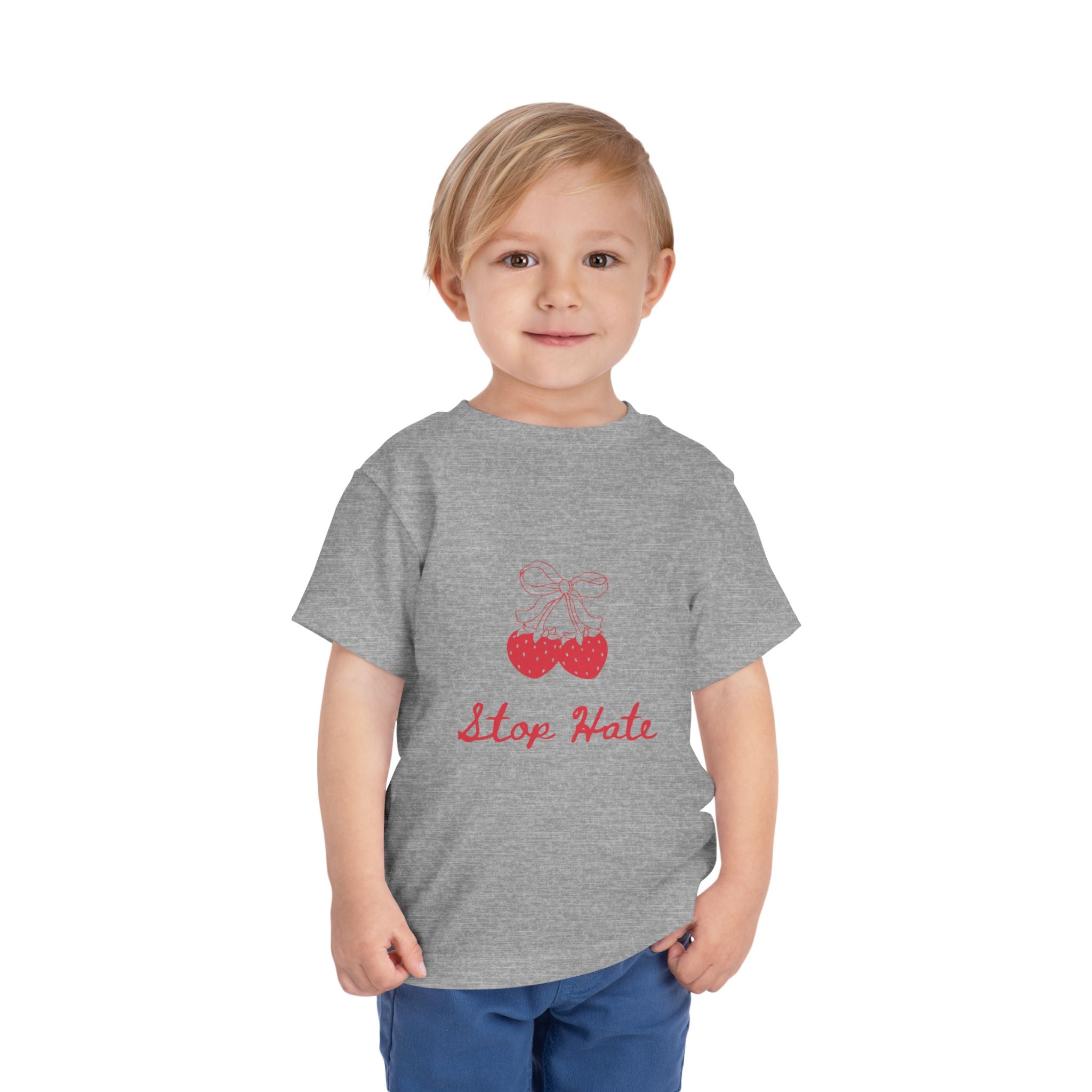 Stop Hate Toddler Tee — Cute Strawberry Heart Graphic Kids Shirt