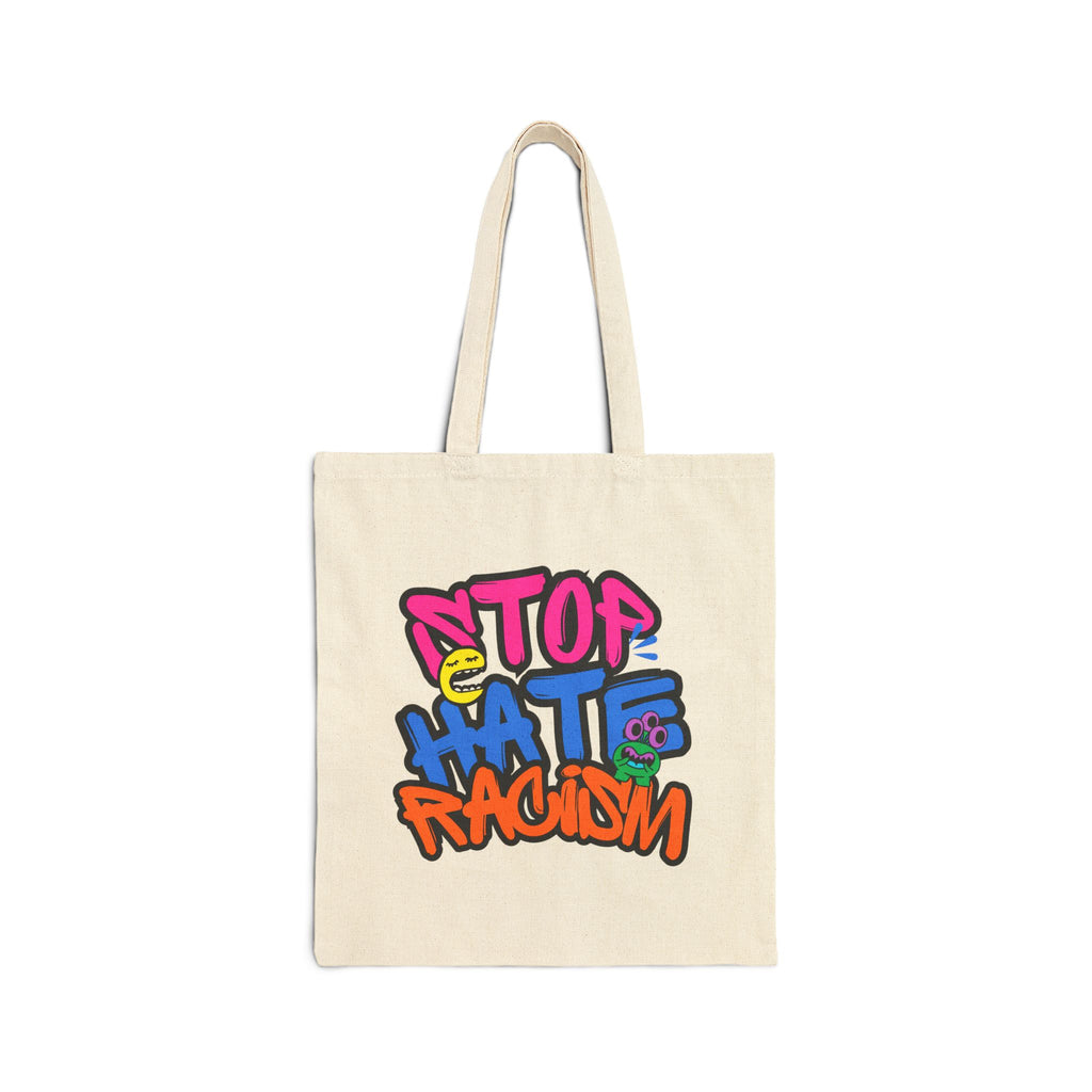 Tote Bag — Colorful "Stop Hate & Racism" Graffiti Canvas Tote