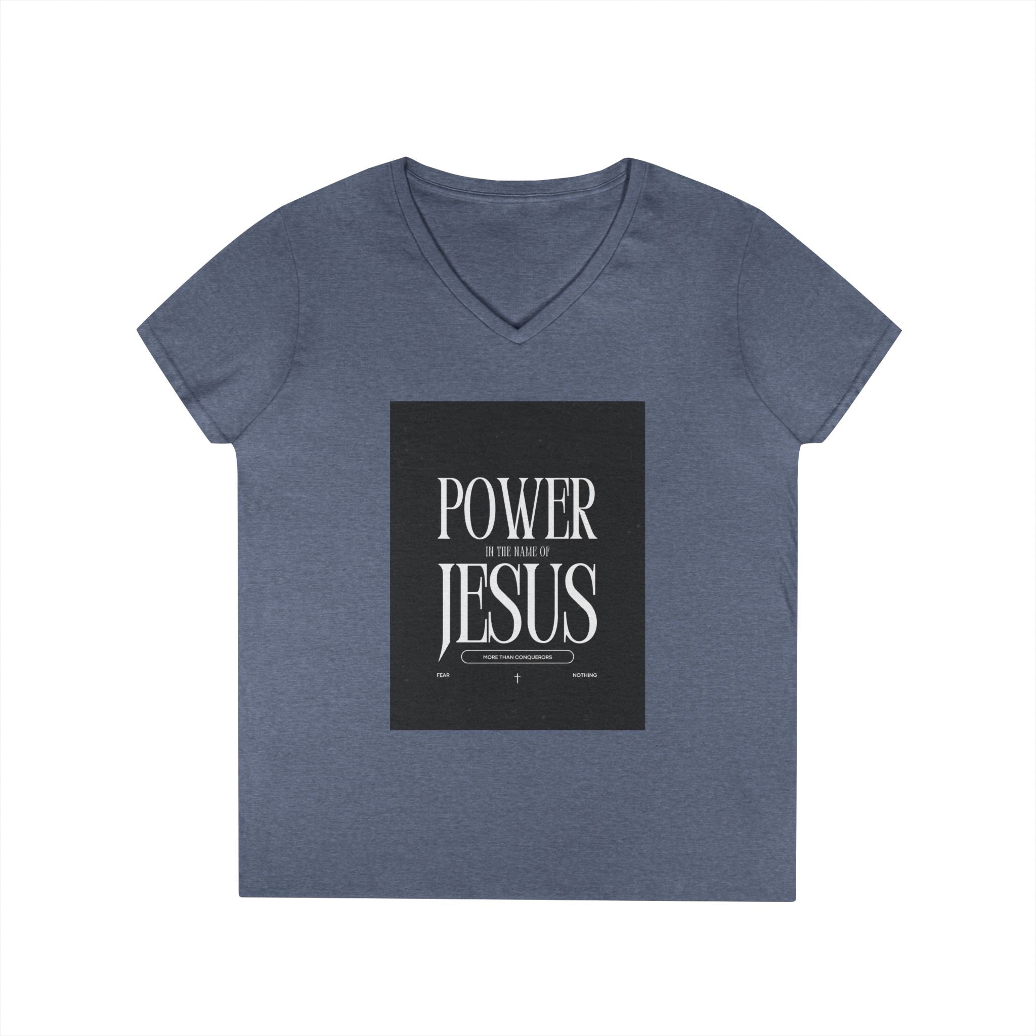 Power of Jesus Ladies' V-Neck T-Shirt — Inspirational Christian Faith Tee