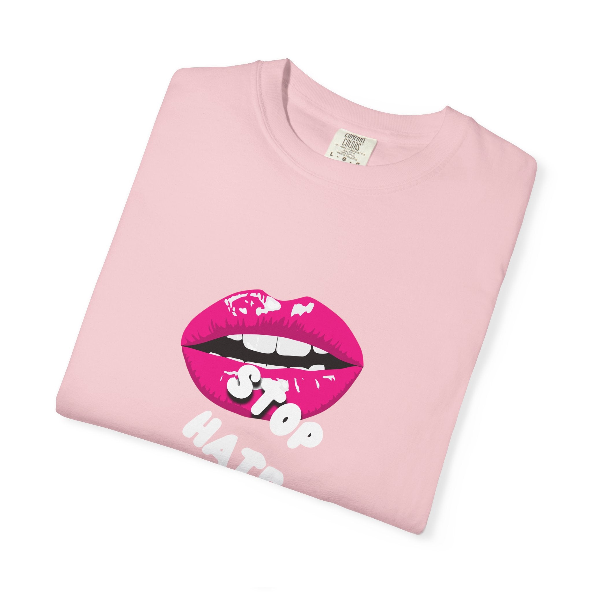 T-Shirt — Pink Lip 'Stop' Graphic Tee (No Racism or Violence)