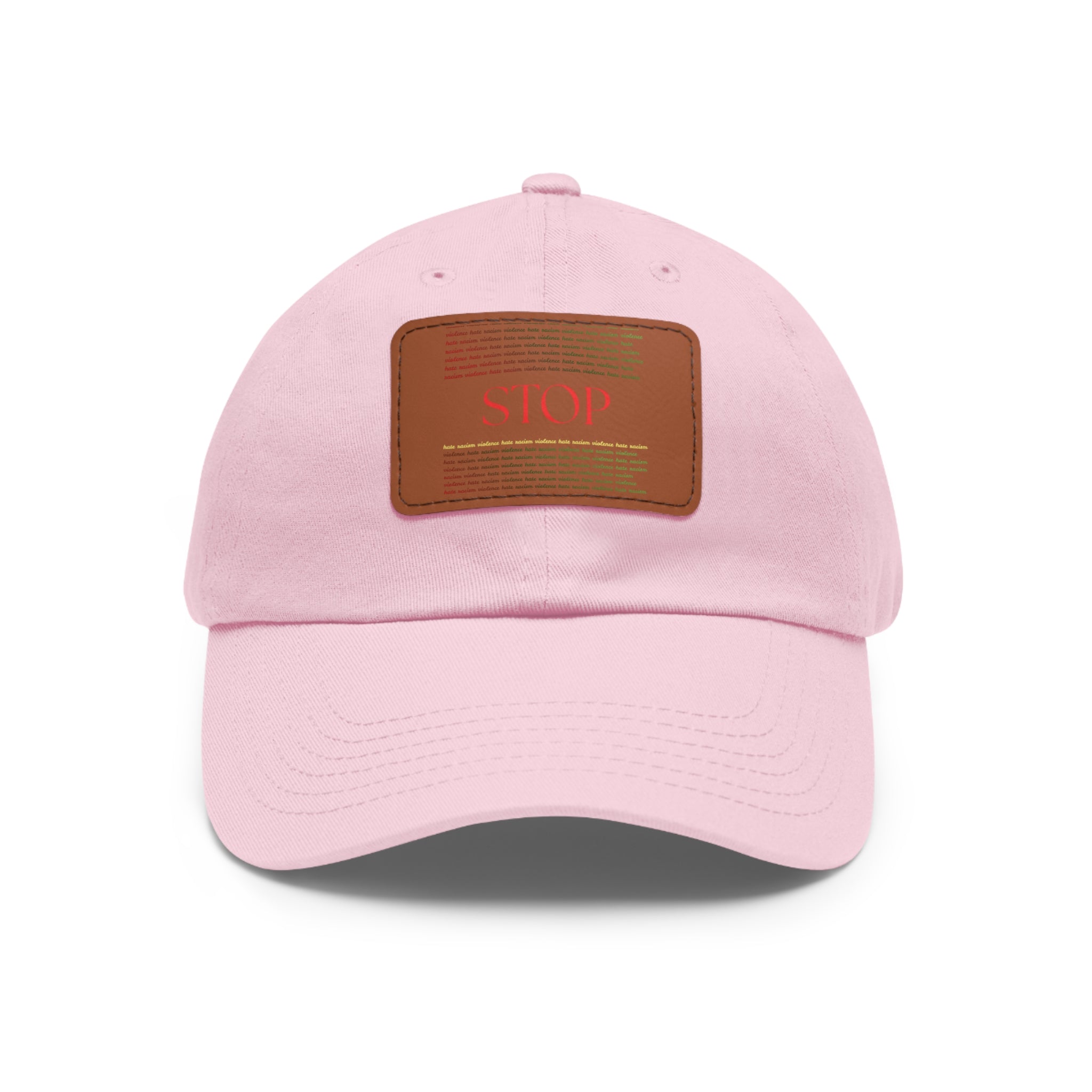 Leather Patch Dad Hat — 'STOP' Embossed Casual Baseball Cap