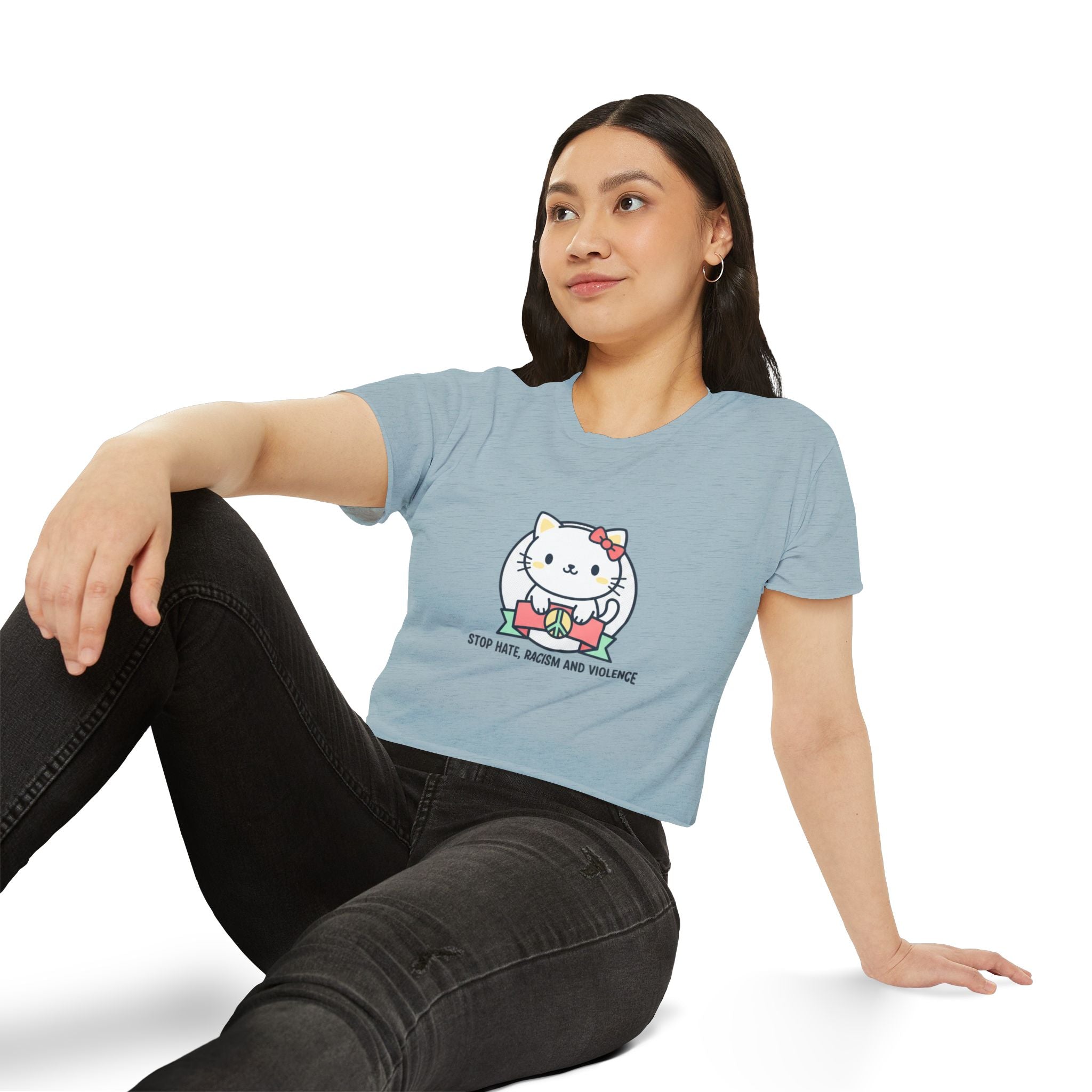 Cute Cat Crop Top — "Stop Hate, Racism and Violence" Festival Tee