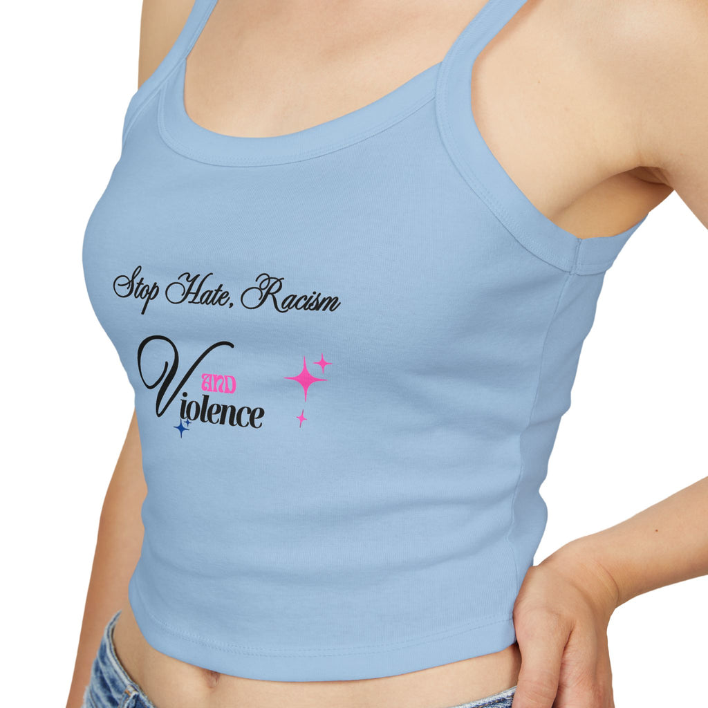 Women's Spaghetti Tank Top — "My Mom Knows Vibe" Pink Accent Crop