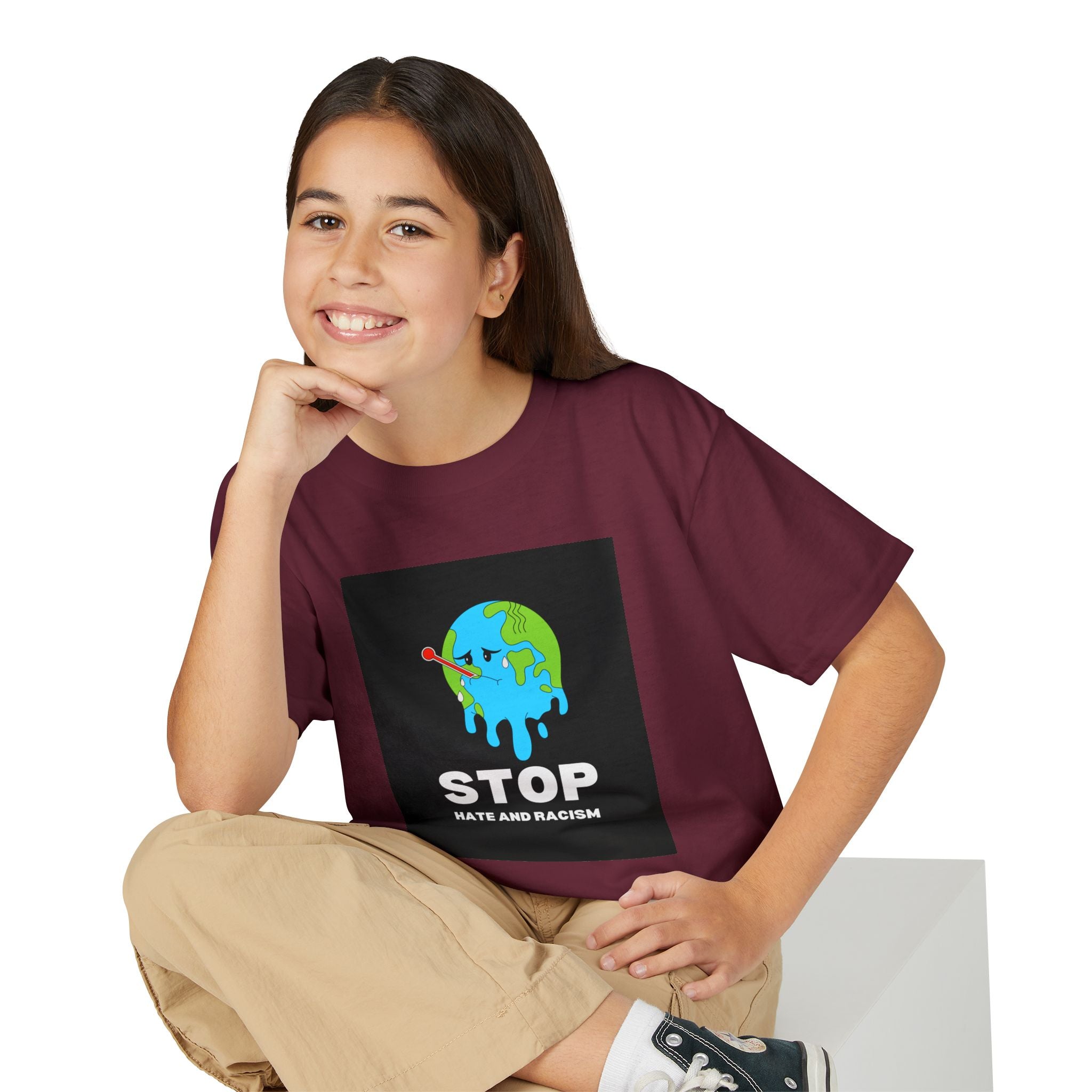Youth T-Shirt — "STOP Hate and Racism" Earth Graphic Anti-Racism Tee