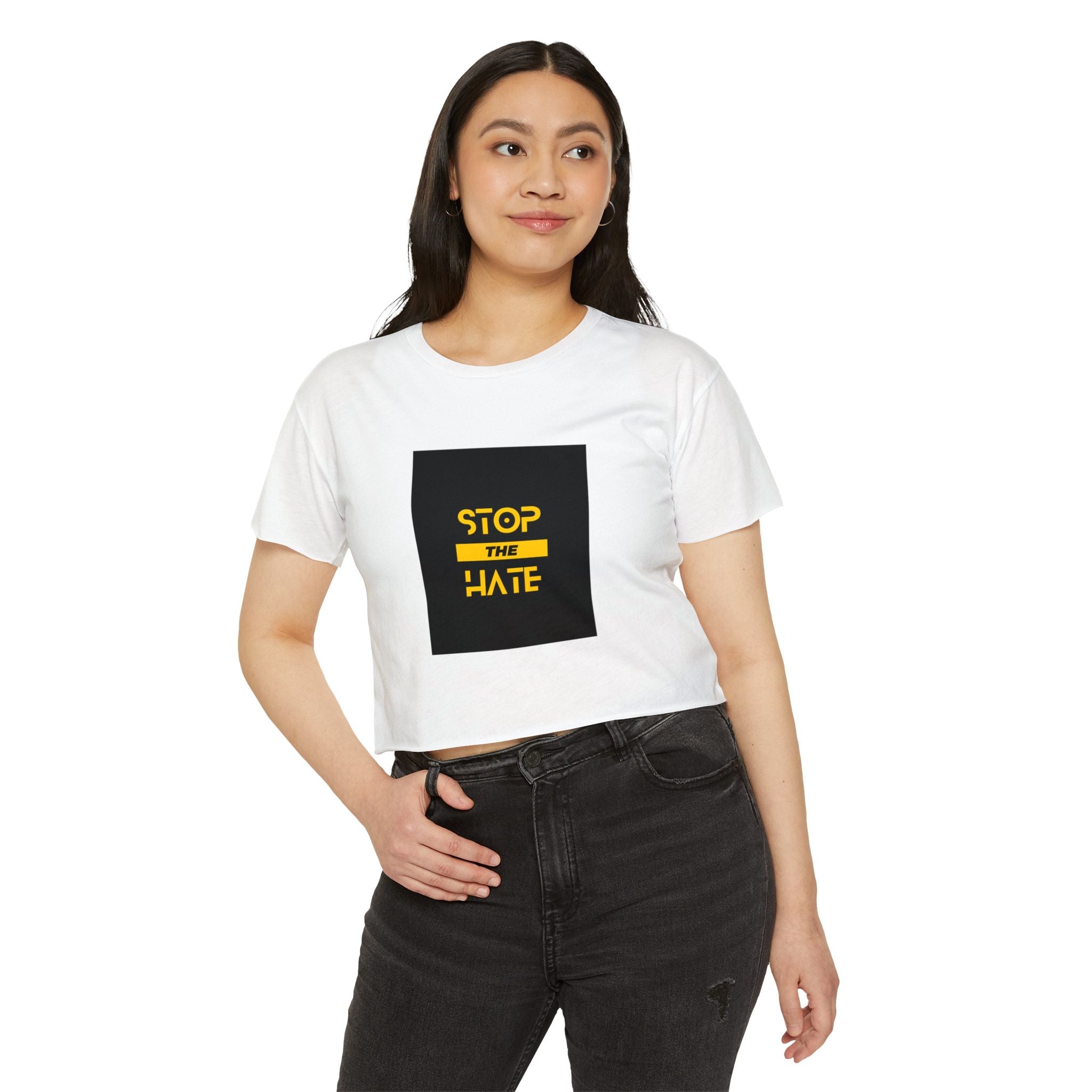 Stop the Hate Crop Top — Women's Festival Anti-Hate Graphic Tee
