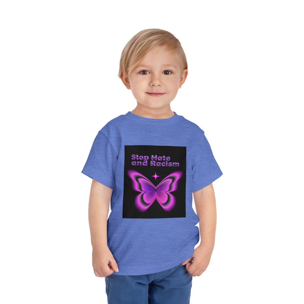 Stop Hate and Racism Toddler Tee — Purple Butterfly Anti-Racism Shirt