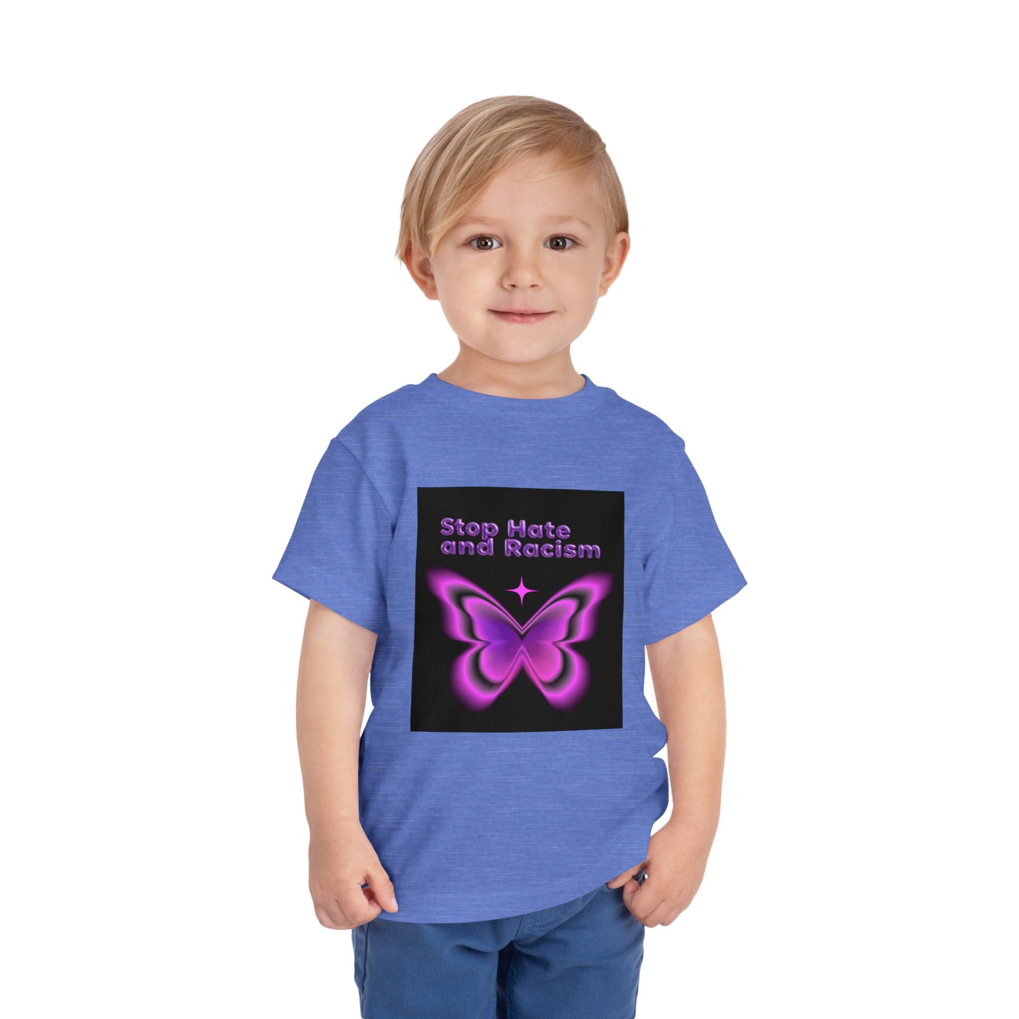 Stop Hate and Racism Toddler Tee — Purple Butterfly Anti-Racism Shirt