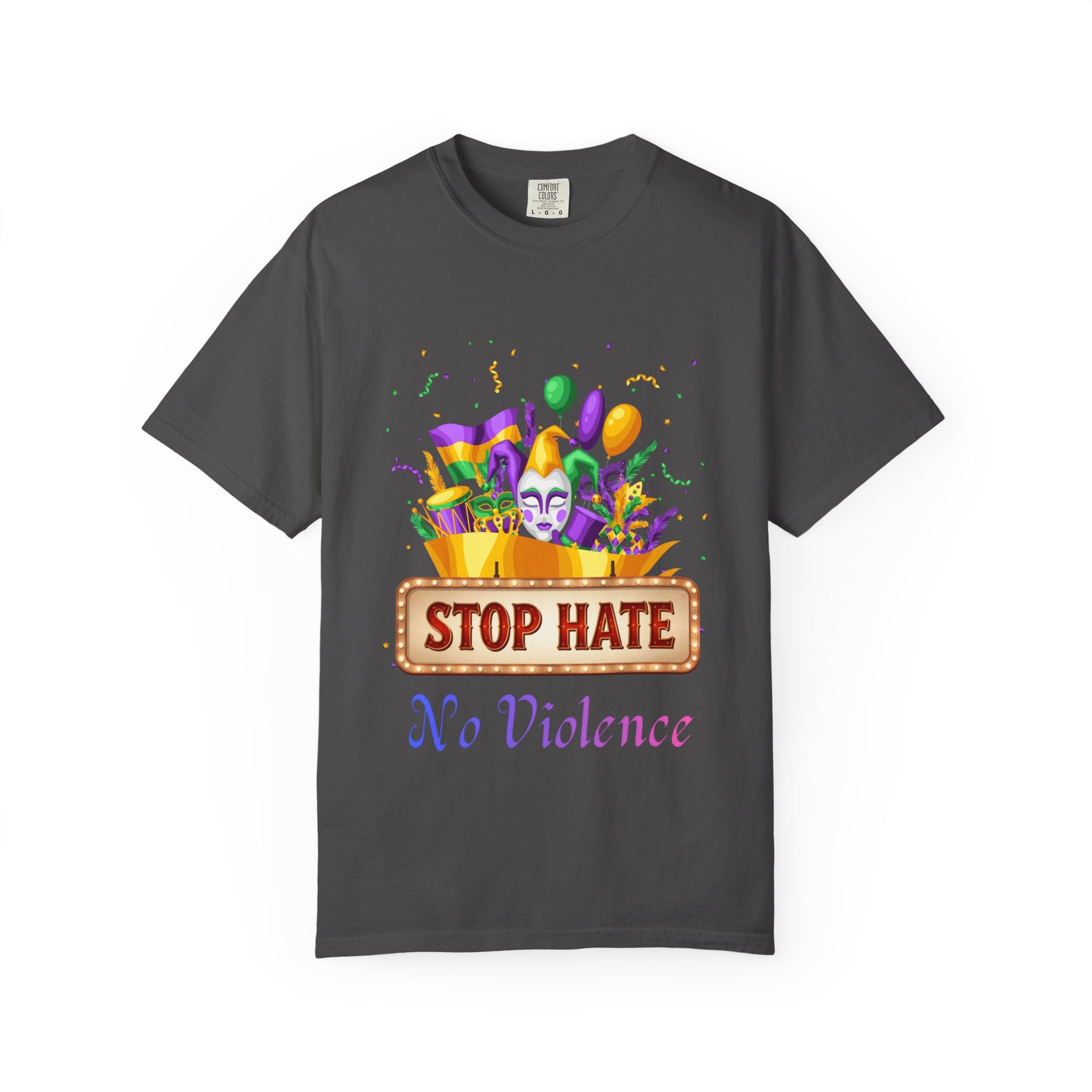 T-Shirt — "Stop Hate, No Violence" Mardi Gras Parade Design
