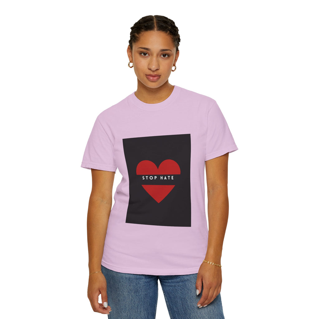 Stop Hate Heart T-Shirt — Red Heart Graphic Tee for Anti-Hate Awareness