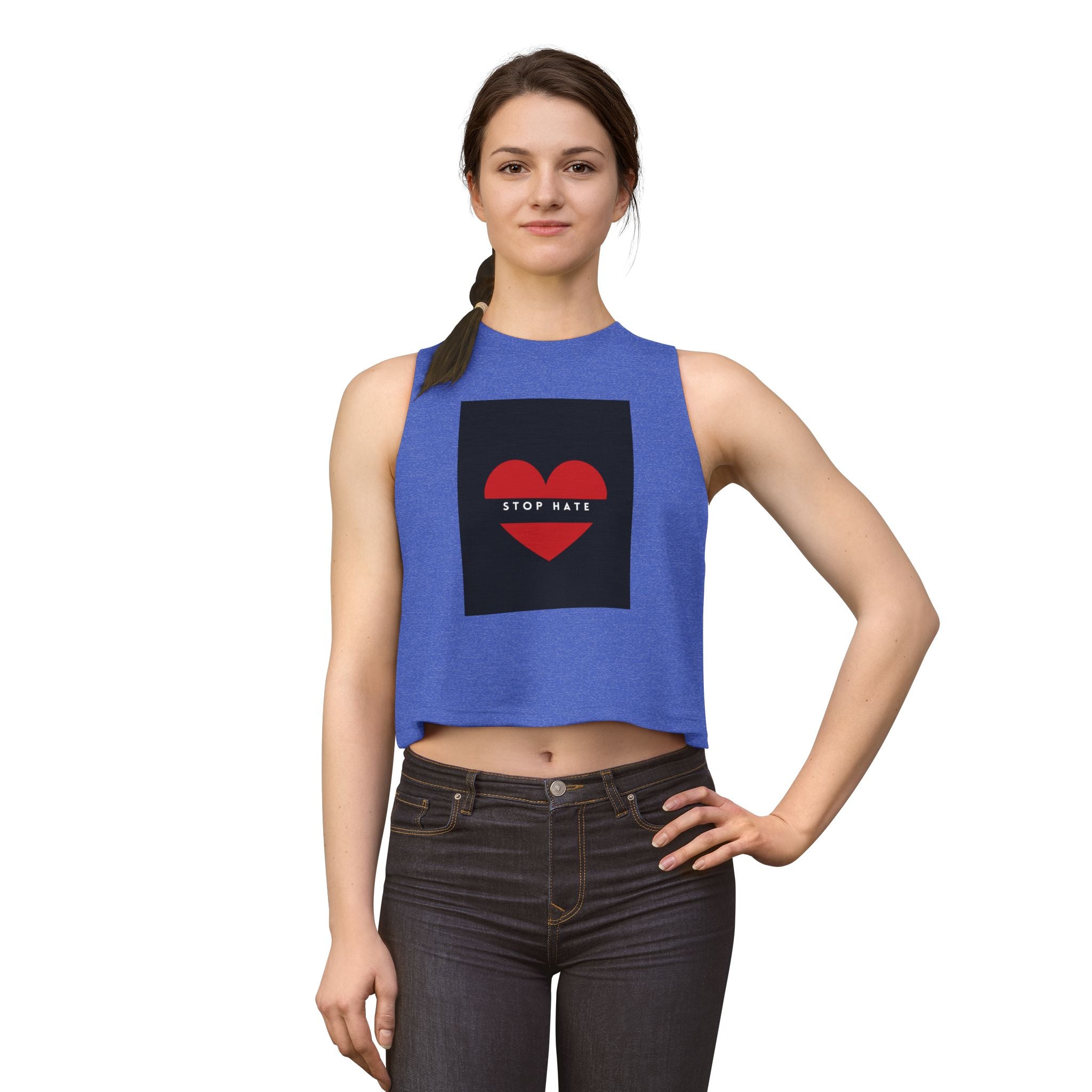 Stop Hate Red Heart Women's Crop Top – Activist Message Tank for Pride & Awareness