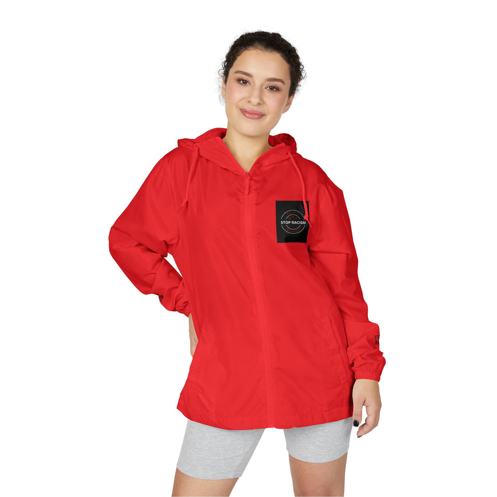 Windbreaker Jacket — Minimal White Camo Hooded Windbreaker with Small Chest Patch & Sleeve Logos